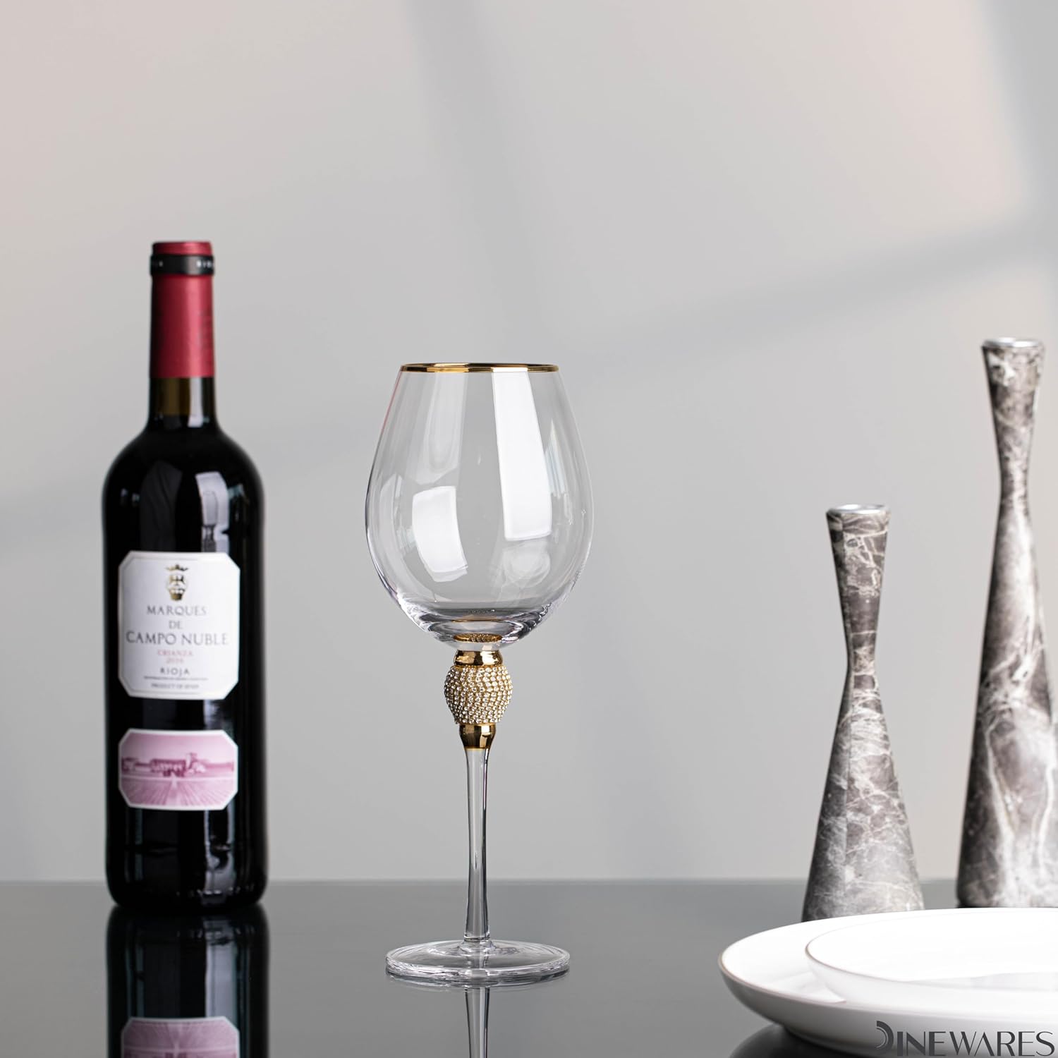 Rimmed Red Wine Glasses with Diamond Rhinestone Accent 18 oz, 10 Inches Tall Perfect Toasting Glasses for Bride and Groom Great for Party Wedding Anniversary and Special Occasion (Gold, Set of 2) - Image 6