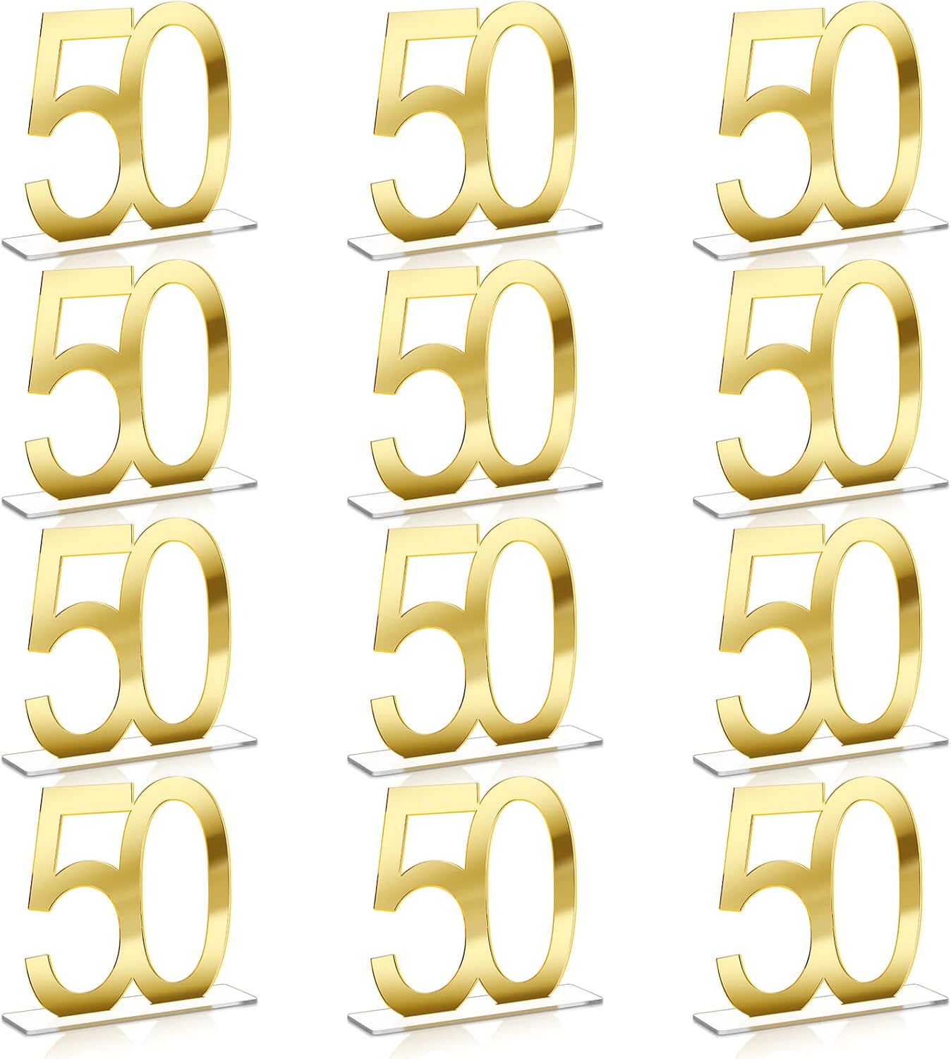 12 Pcs Mirror Gold 50th Birthday Decorations for Men and Women Acrylic Anniversary Decorations Table Numbers Centerpieces for Birthday Party