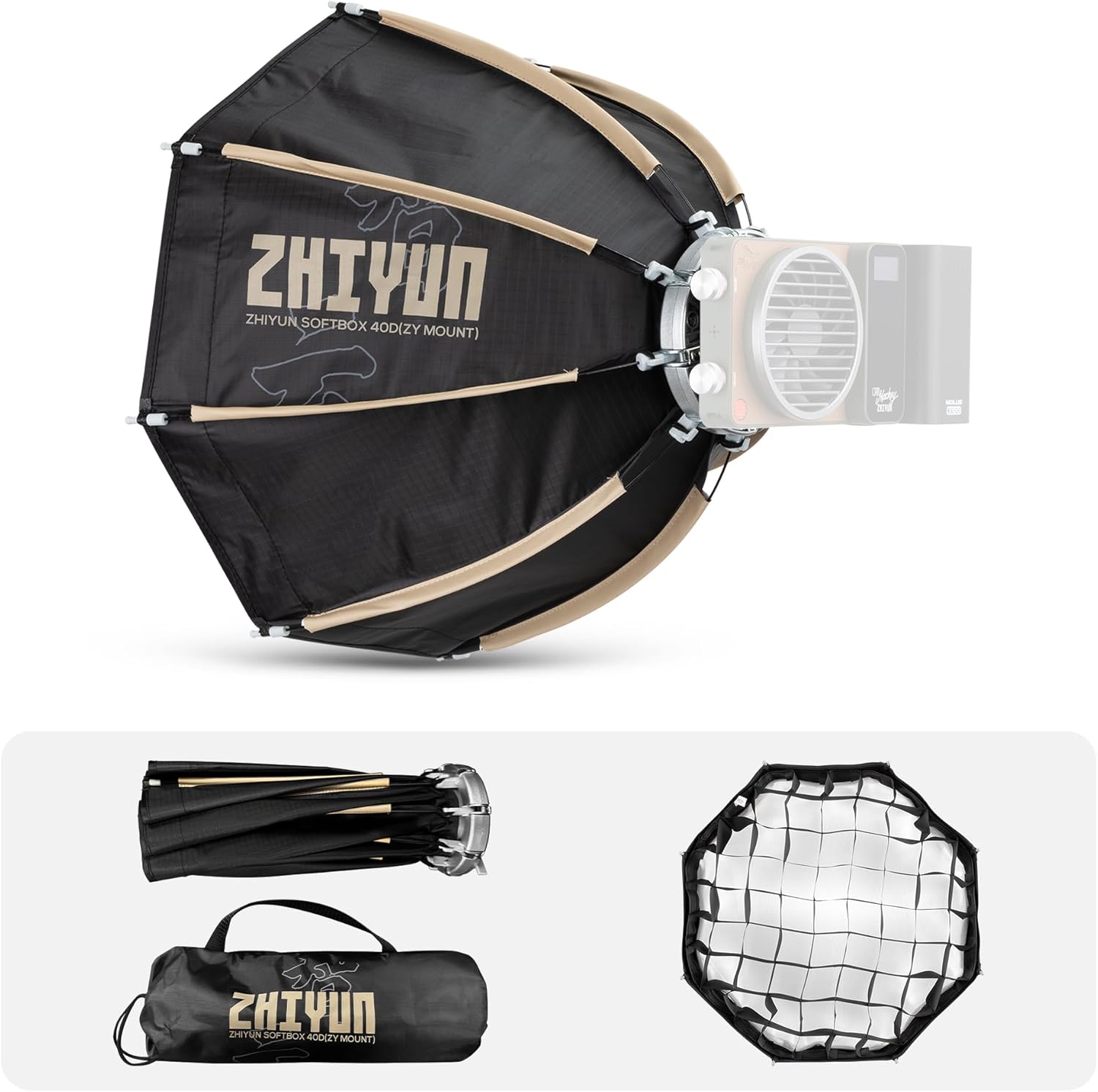 ZHIYUN 14.17inch 40D MINI Octagonal Softbox ZY Mount Official Quick Folding Quick Set Up with Diffusers/Honeycomb Grid Compatible with X100 X60 Serise CX100 G60 CX50 Video Recording Portraits