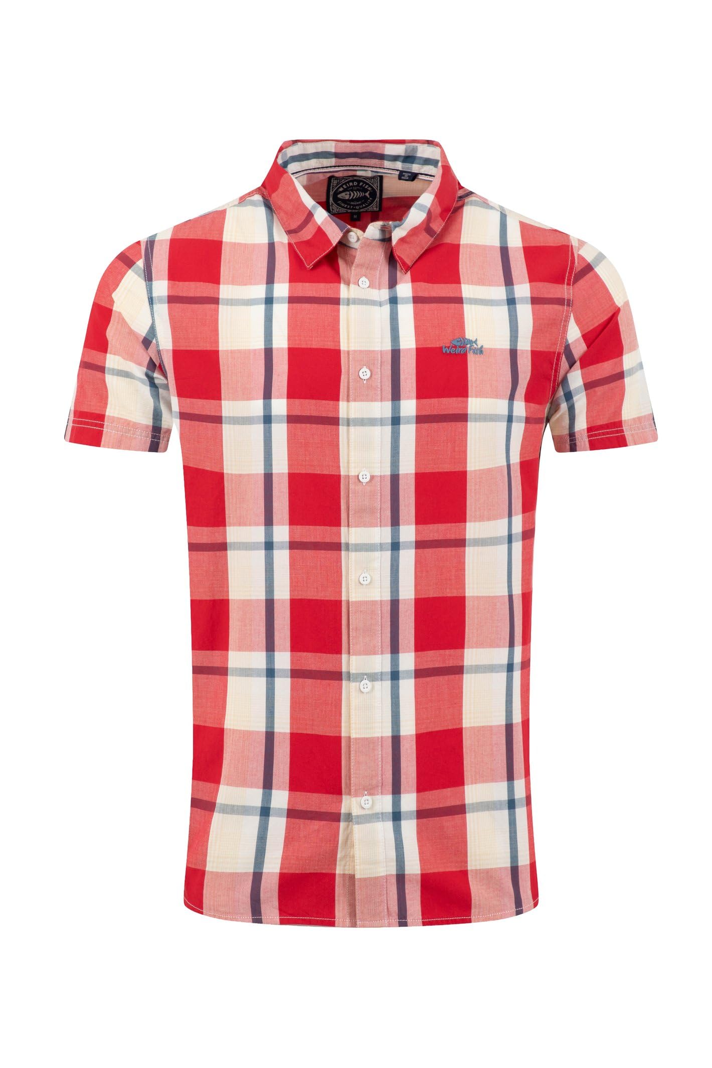 Weird Fish Men's Short Sleeve Check Shirt - 2XL - Light Red