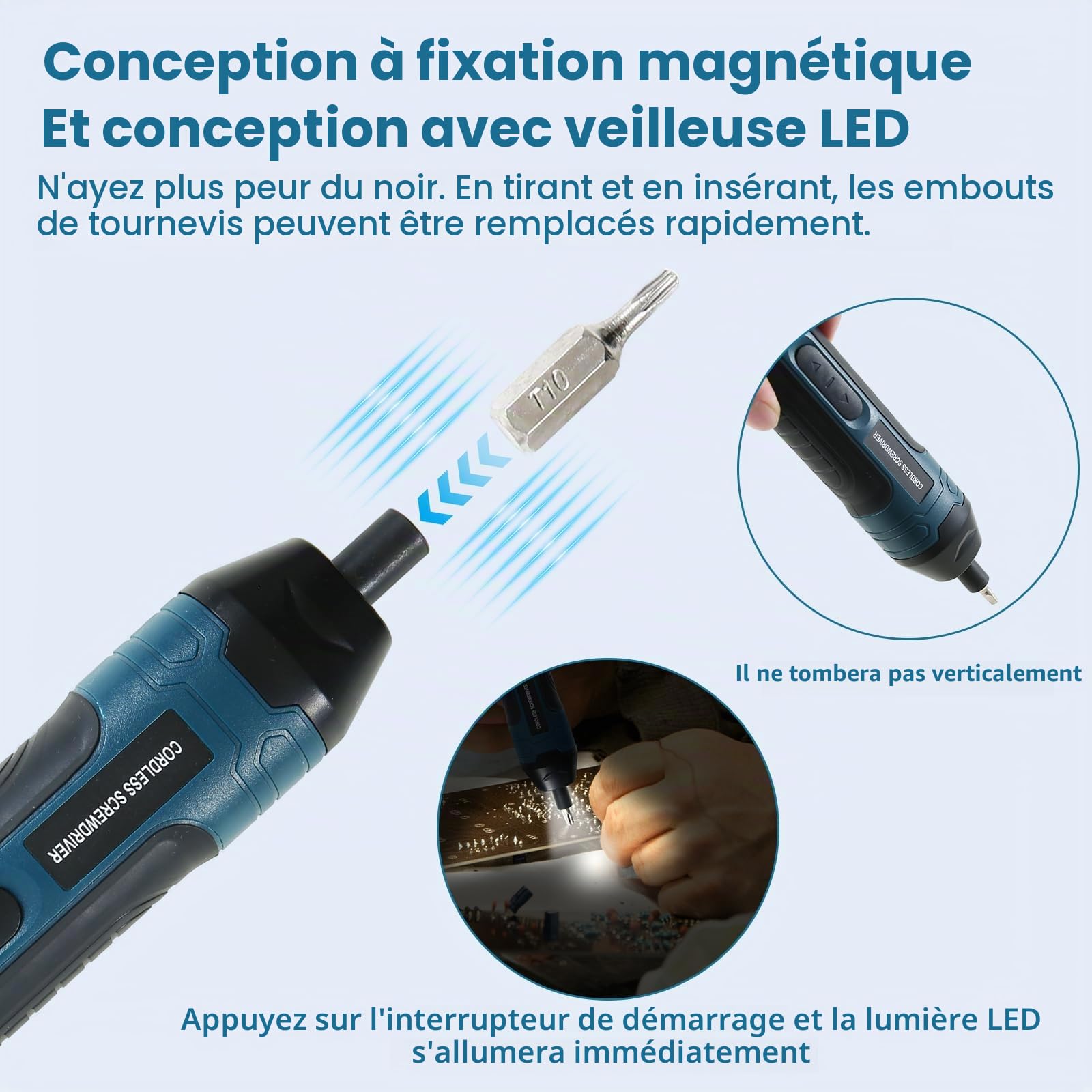 Tournevis électrique sans fil 105 en 1, mini tournevis électrique rechargeable 3,6 V avec couple de 4 engrenages et lumière LED, couple maximum de 5 N.m, idéal pour un usage quotidien et industriel