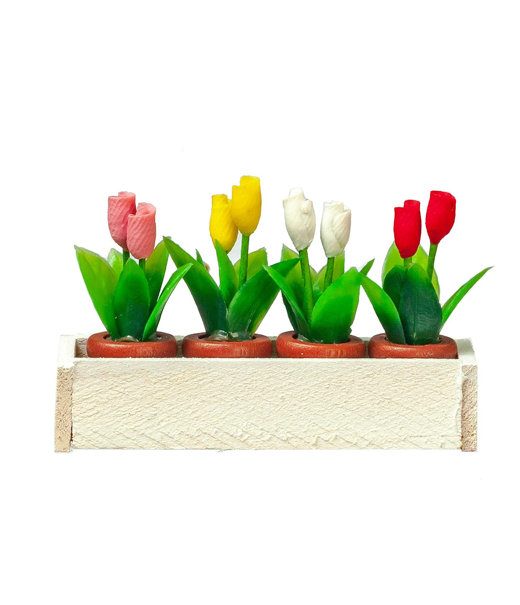 Dolls House White Window Box with 4 Pots of Tulips Miniature Garden Accessory