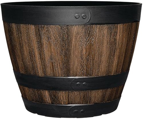 Maceta de barril de resina de 11.3 pulgadas para interiores y exteriores, maceta grande para decoración de jardín