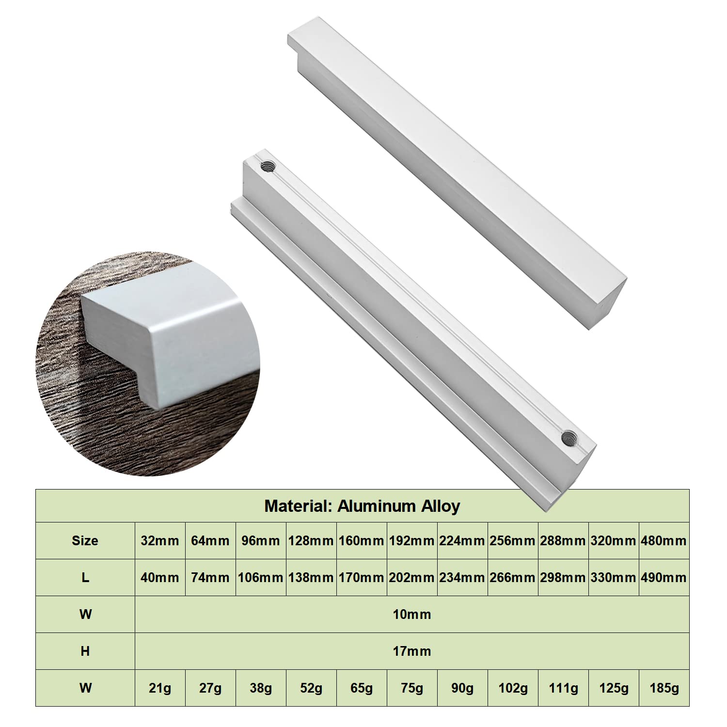 Qrity 10x Manija de La Puerta del Gabinete Armarios Armarios Juego de Manijas para Muebles de Cocina para El Hogar Perillas de Hardware, Aleación de aluminio, Distancia del Agujero 96mm, Plateado