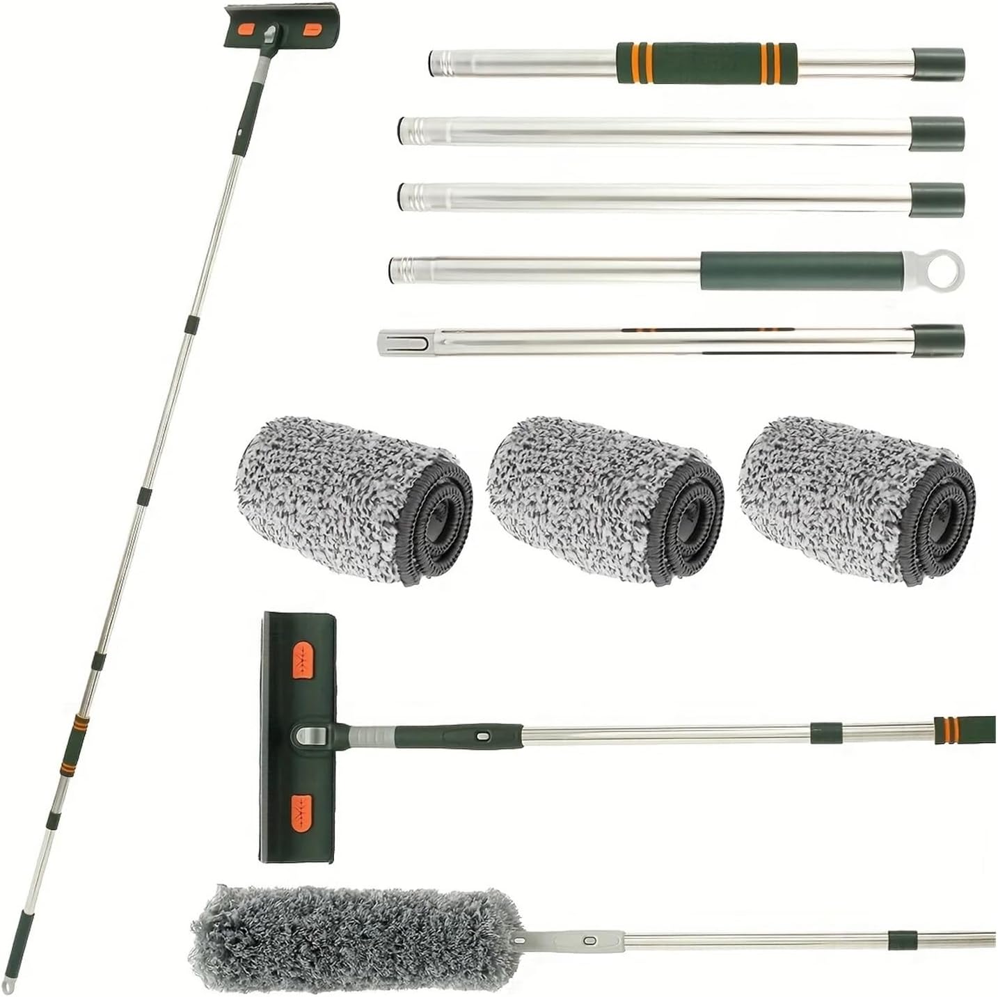 144-206CM Extendable Splicing Rod Floor Scraper & Window Wiper – Adjustable Long Handle Glass Cleaning Tool for Household Use(Green-144CM)