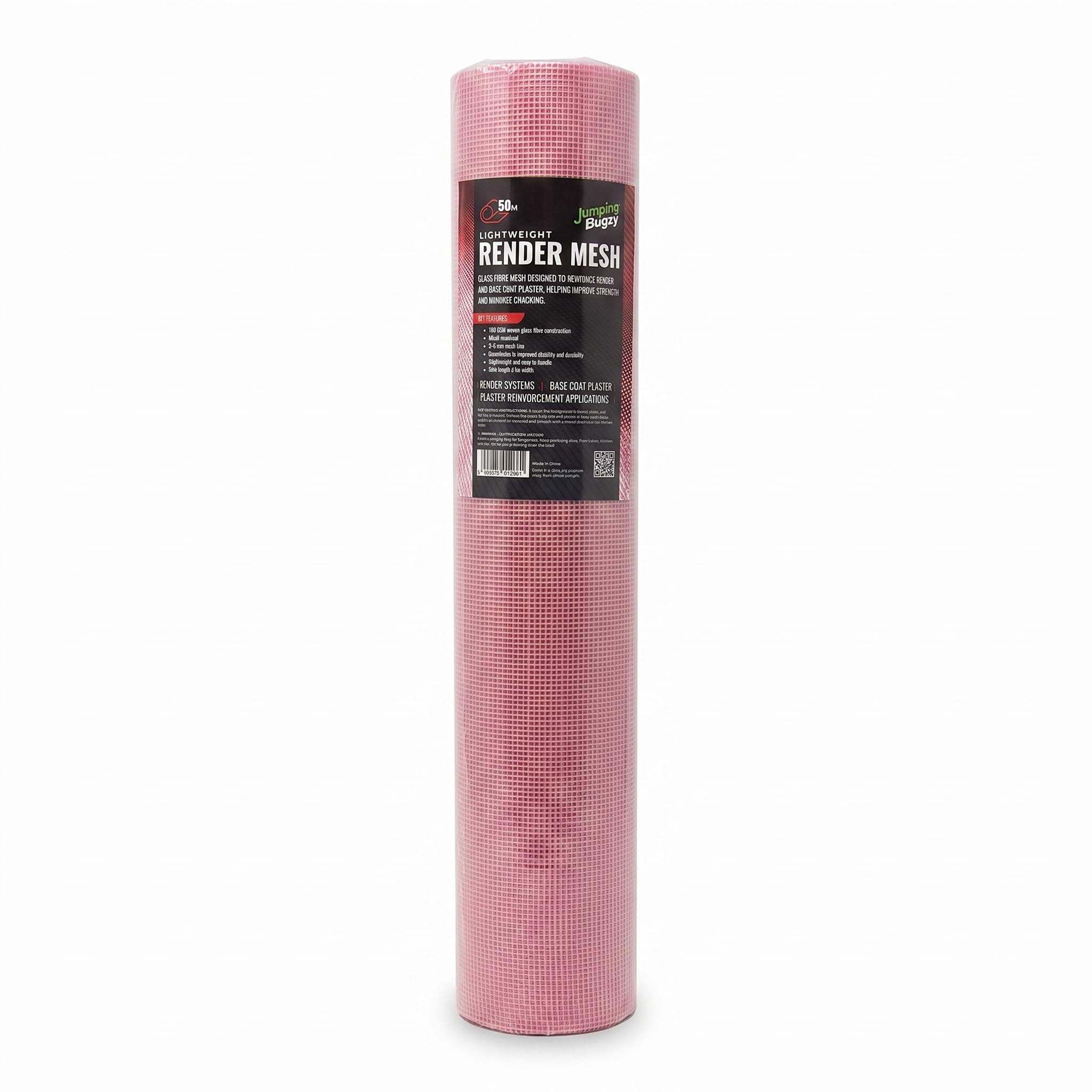 B2c Pink 160Gsm Fibreglass Render Mesh Roll 50M X 1M, Alkali Resistant Glass Fibre Plastering Mesh, 5X5mm Reinforcement Netting For Render Systems, Base Coat & Crack Prevention
