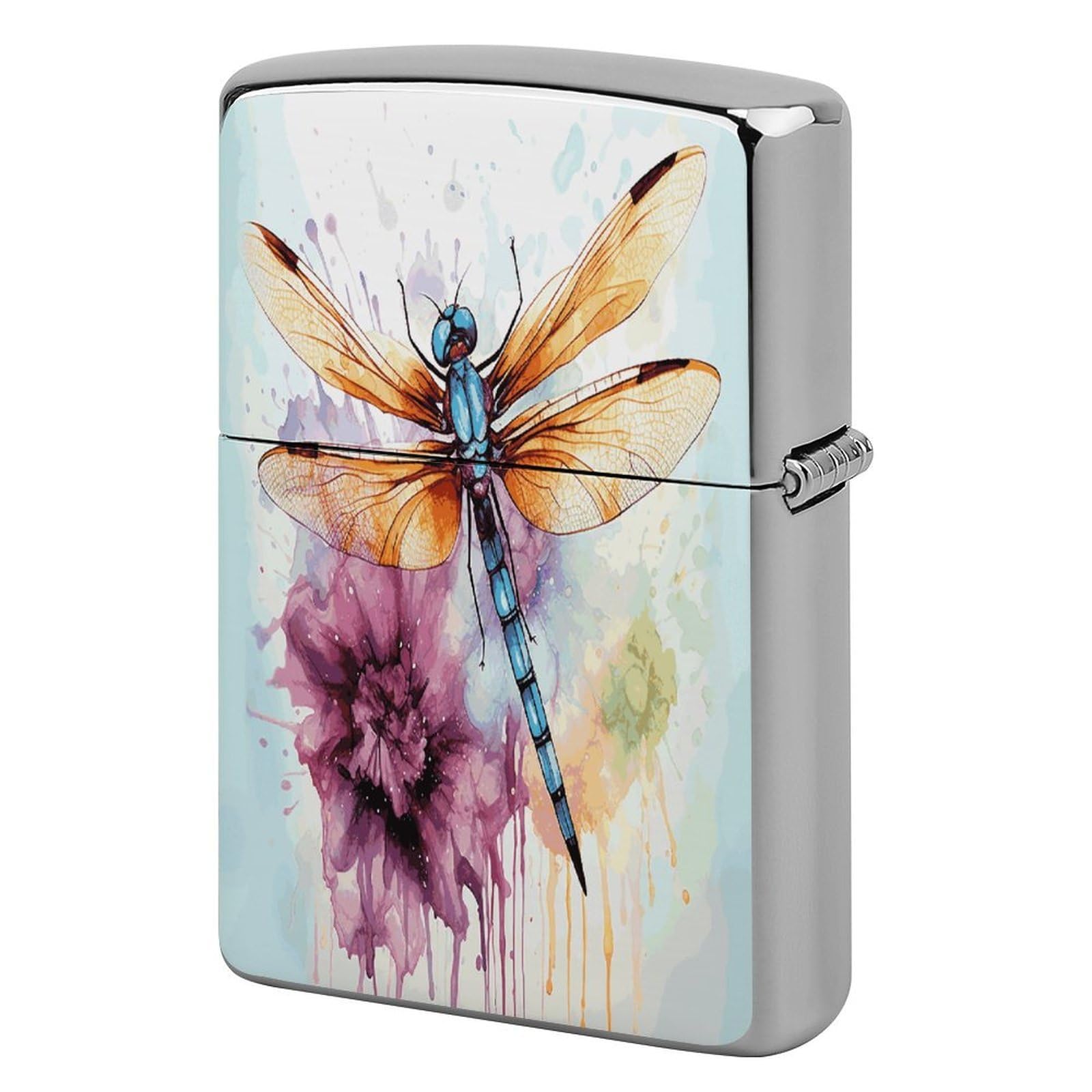 Fodpand Style Dragonfly Watercolor Painting Metal Lighter Case Cover Lighter Sleeve