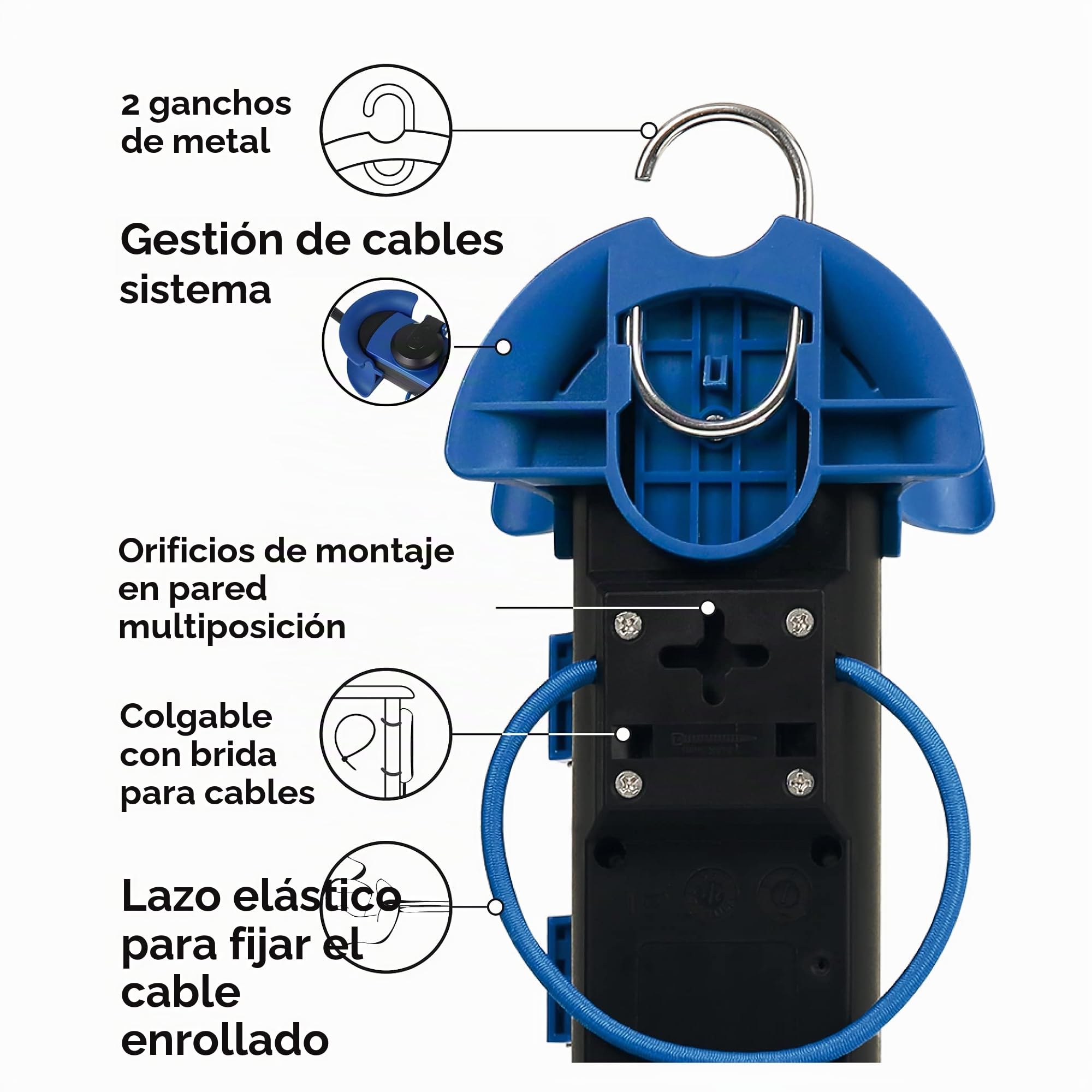 Electraline 62575 Regleta Base Multiple/Prolongador IP44, 1 Toma CEE + 3 Tomas Schuko con Enchufe CEE IP44, Colgante con 2 Ganchos, Cable de Goma H07RN-F 3G1.5 10M, para Campistas, Caravan, Camping