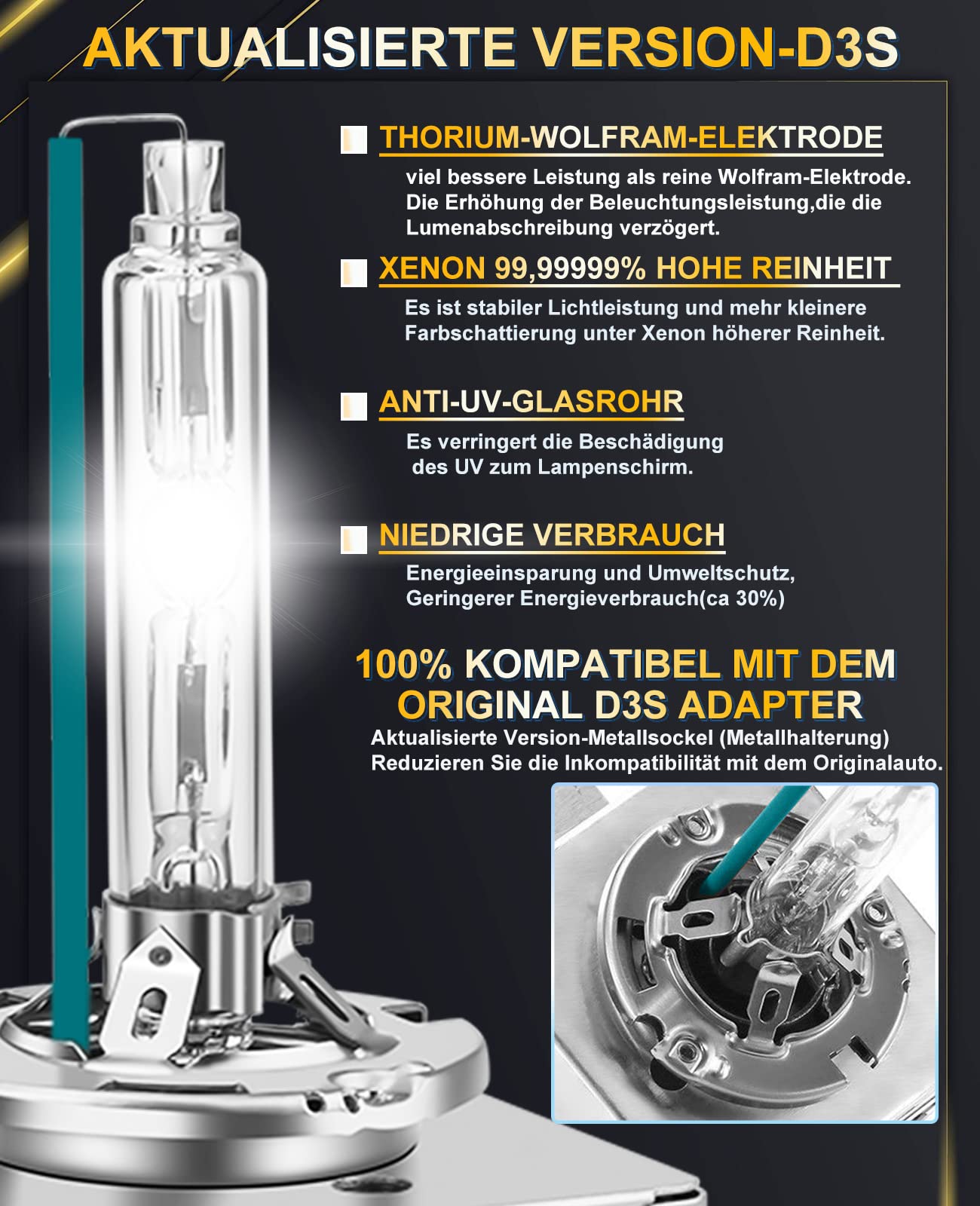 XELORD D3S Xenón Bombilla 6000K HID Lámparas para Automóvil Faros,Paquete de 2