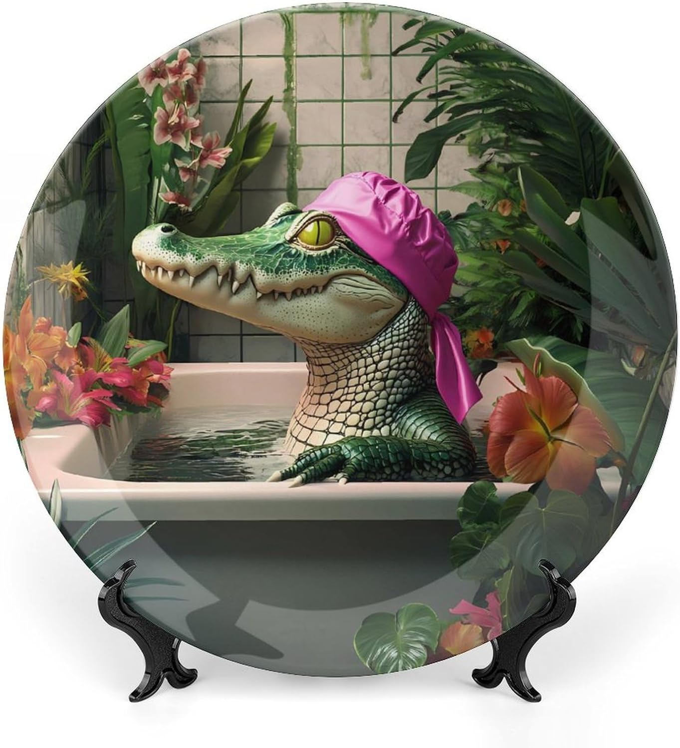 Funny Crocodile Toilet Bathroom Bone China Decorative Plate with Stand Home Dessert Plates Gift for Men Women 6inch