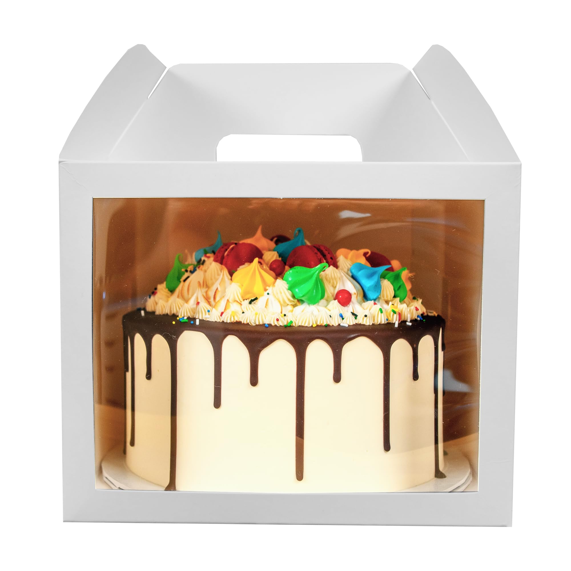 Tall White Cake Boxes - Clear Window & Handle (10-Pack) -1