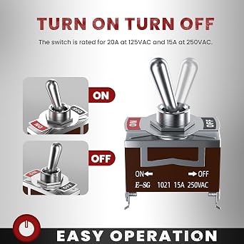 3 Pcs Toggle Switch, 12V 30A Heavy Duty ON/Off 2Pin SPST Toggle Switch with Terminals for Auto Car Boats.