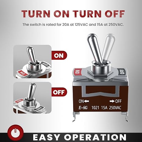 3 Pcs Toggle Switch, 12V 30A Heavy Duty ON/Off 2Pin SPST Toggle Switch with Terminals for Auto Car Boats.