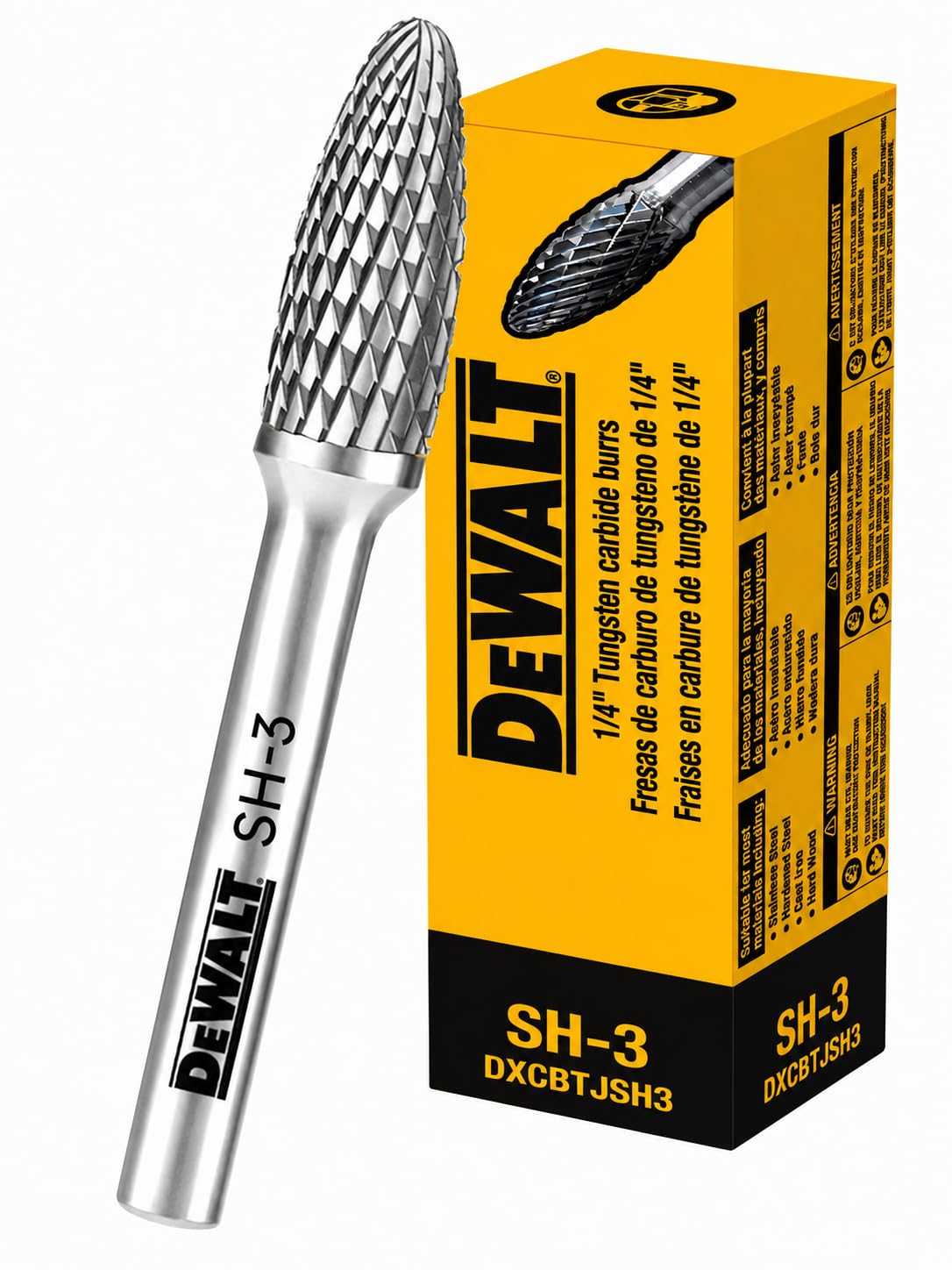 Single DEWALT Tungsten Carbide Burr Size SH-3 with 1/4" Shank for Tough Metalworking (DXCBTJSH3)