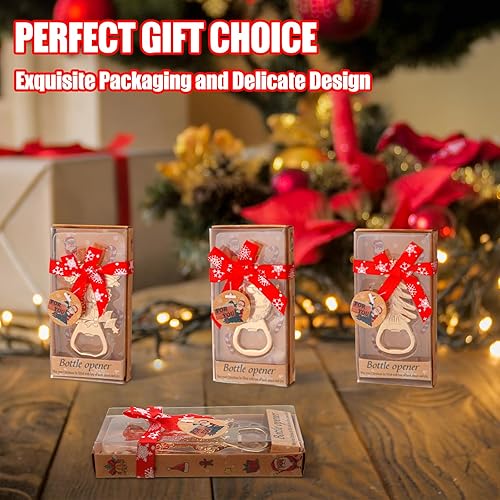 Miniatura 6 de Sliner Abrebotellas de cerveza de Navidad, 12 unidades, muñeco de nieve, tren, árbol, copo de nieve, abrebotellas para mesa, refrescos, bebidas,