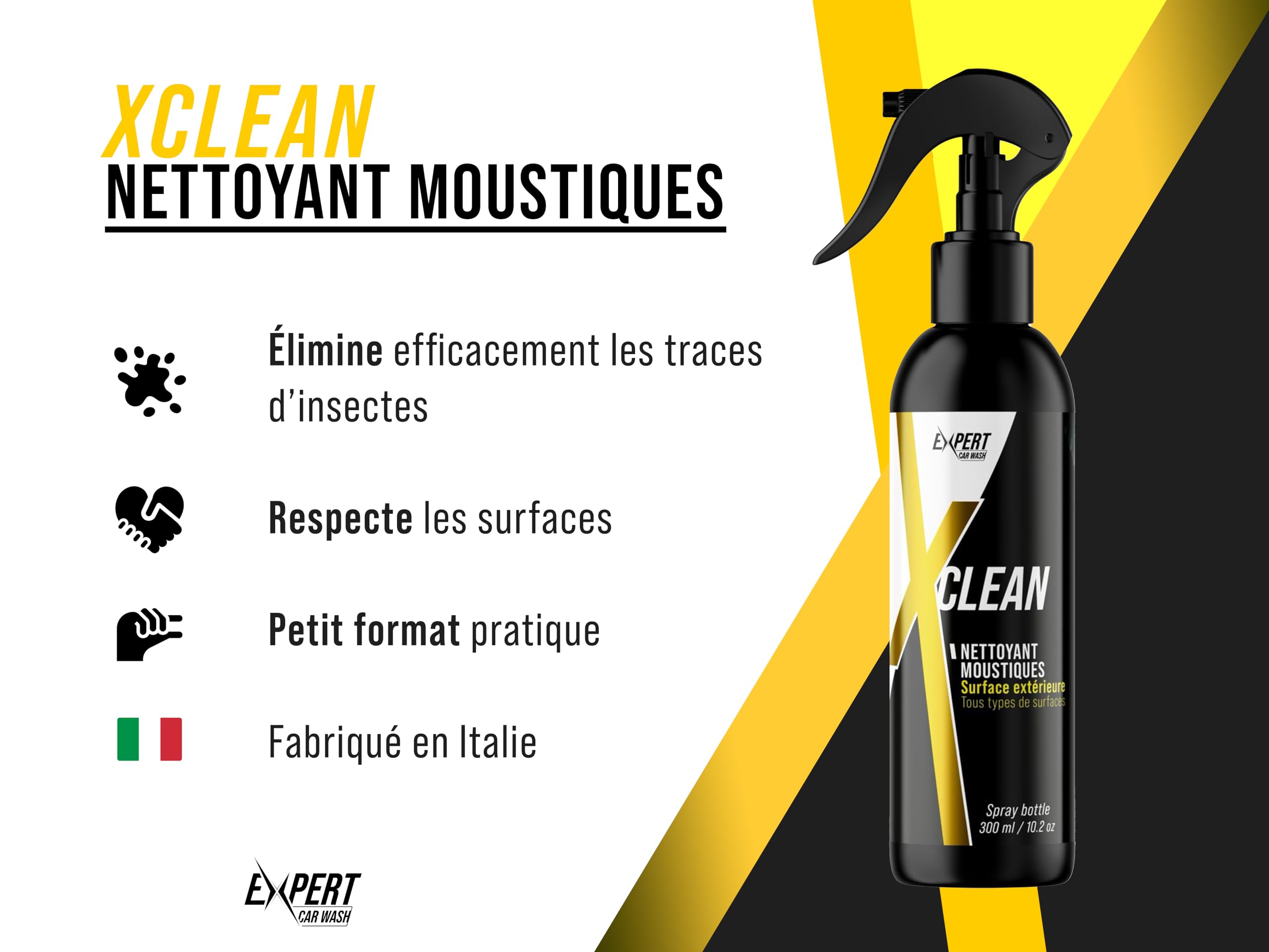 Spray Demoustiqueur voiture 300 ml - Concentré et économique - Élimine efficacement les traces de moustiques, d-insectes, fientes - Carrosserie, pare-brise, phare, vitre, jantes – Nettoyant sans trace