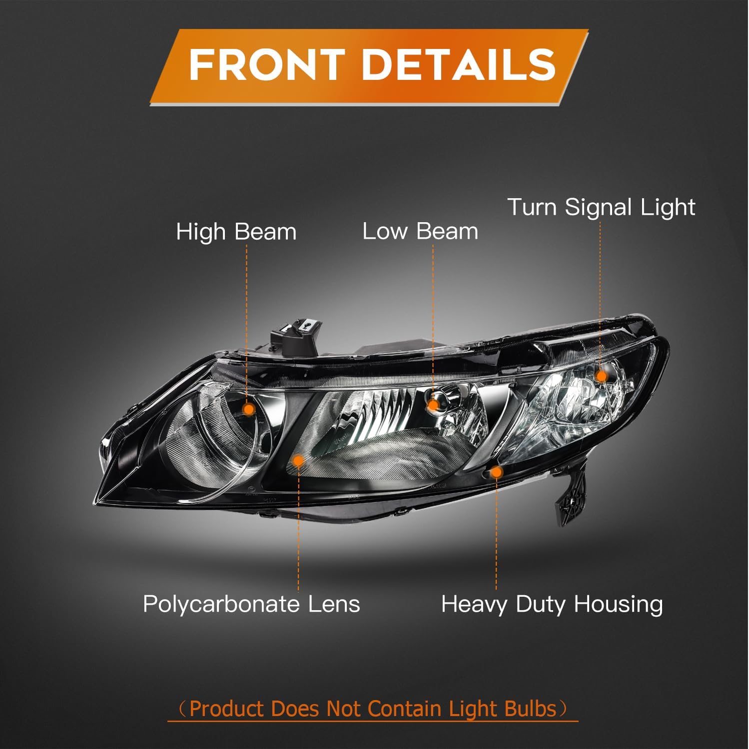 Headlight Assembly Fit for 2006-2011 for Honda Civic 4-Door Sedan Smoked Housing Clear Corner Driver and Passenger Side 33151SNAA02 33101SNCA01 33151SNCA01 33101SNAA02