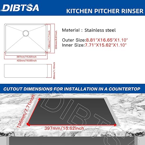 Miniatura 8 de DIBTSA Enjuague de vidrio, fregadero de acero inoxidable para taza de café expreso con aerosol, bandeja de drenaje y goteo, tamaño medio plateado,