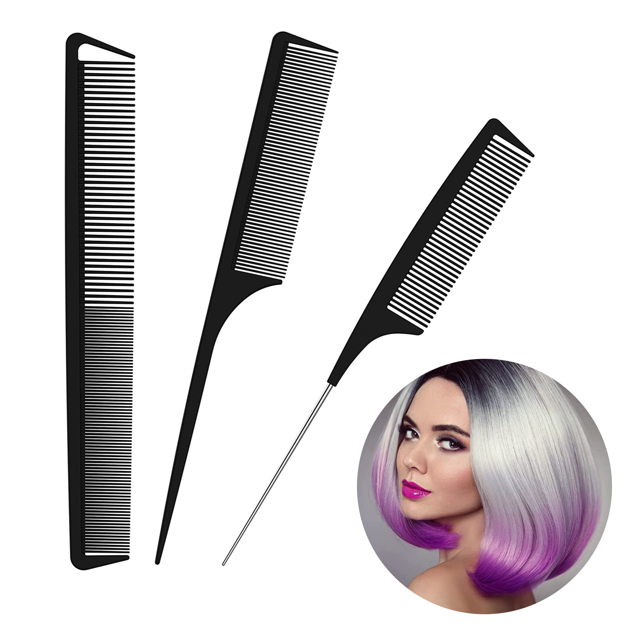 3PCS Combs Hairdressing Comb Set,Pintail Combs,Fine Tooth Comb,Parting Comb,Effective for Curling Styling Hair Durable Sturdy Design,Home Use Professional,Comfortable,Heat-resistant & Anti-static
