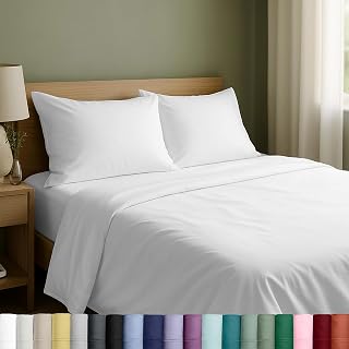 California Design Den White Queen Sheet Set - 100% Cotton Sateen, Deep Pocket Fitted Sheet, Breathable & Softening Bedding
