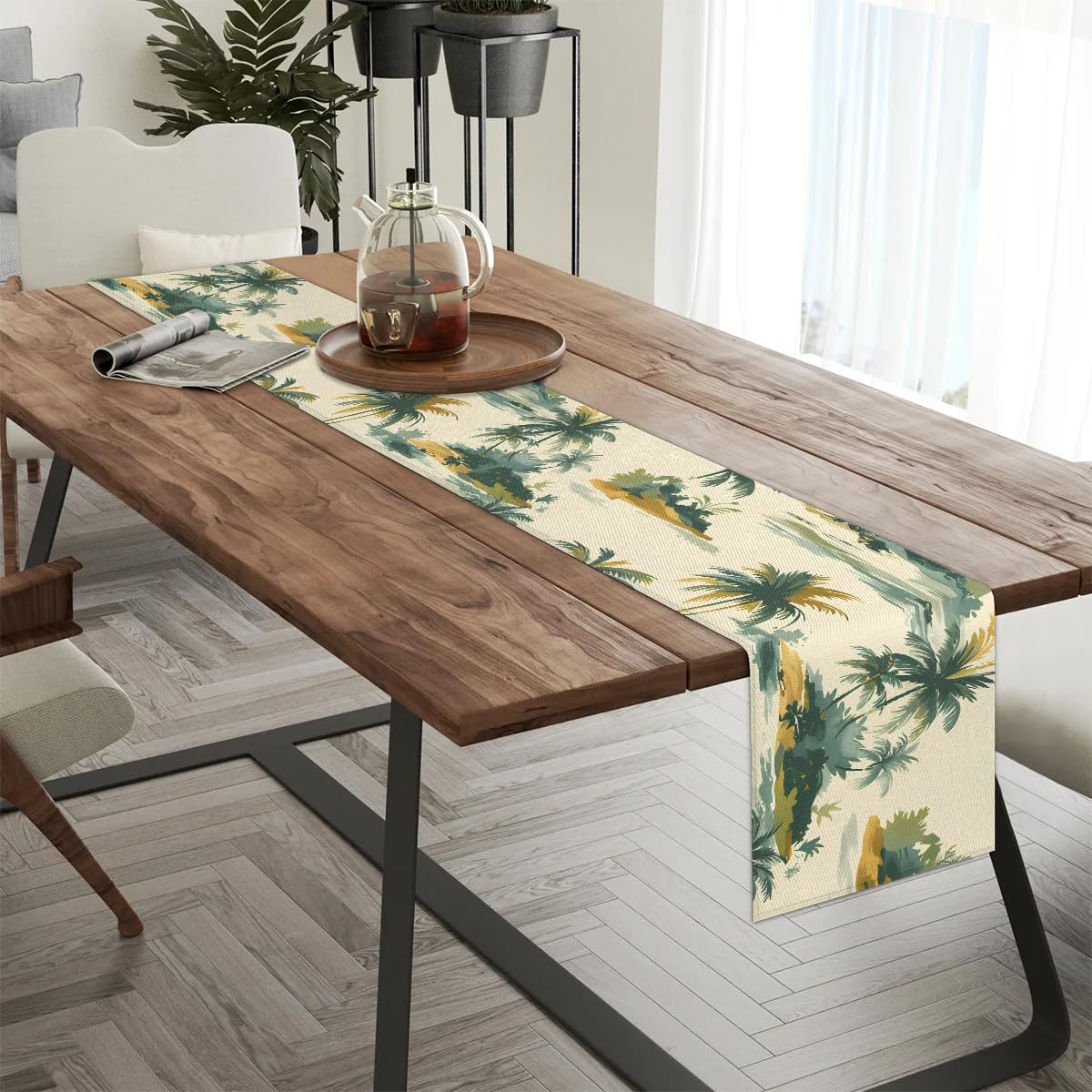 Table Runner Sailboat Palm Tree Table Runners 13x120 Inches Polyester Linen Table Runner Kitchen Dinning Table Decoration for Party Holiday Everyday Use