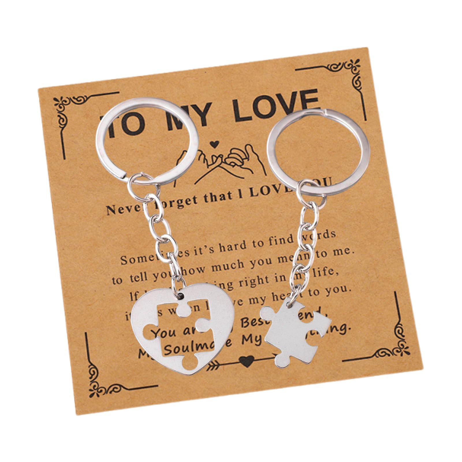 Plorede 2Pcs Puzzle Matching Couples Keyrings, Romantic Gifts Set with Display Card for Valentine's Day, Birthday - For Him, Her, Boyfriend, Girlfriend, Husband, Wife.