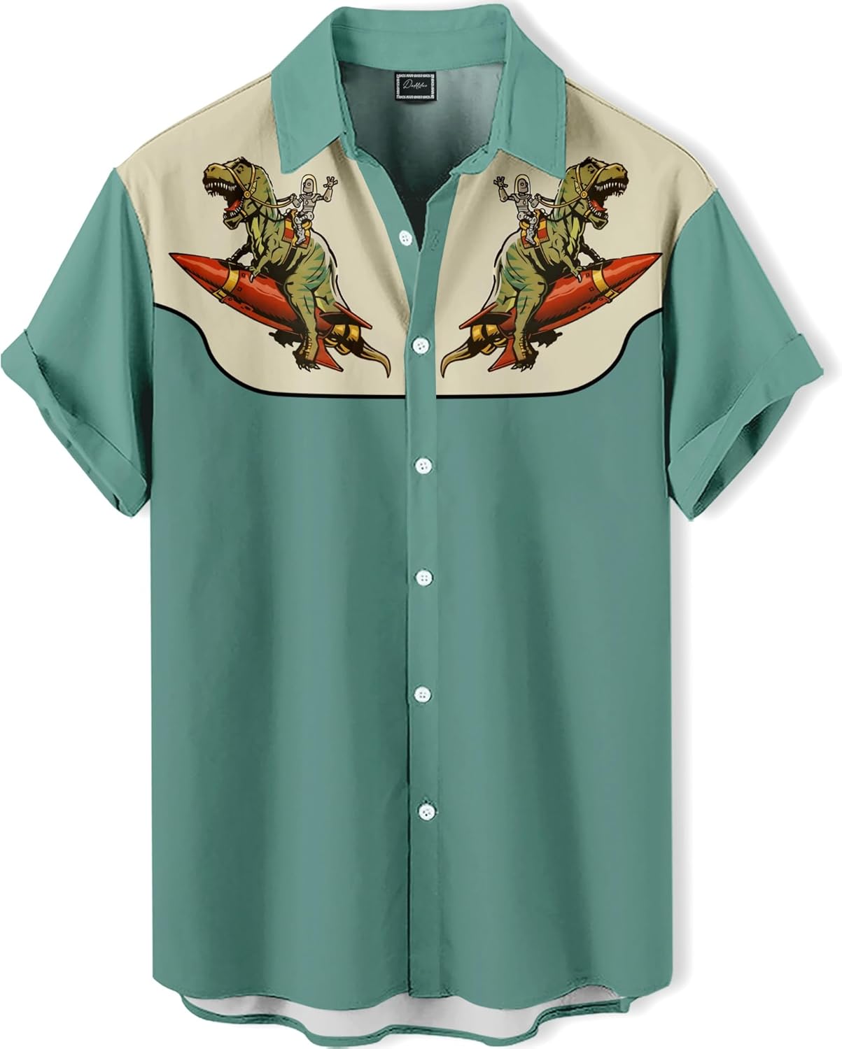 Hawaiian Western Cowboy Shirts, BBQ Holiday Parties,Funny Vintage Print Button-Down Shirt,Beach Aloha Shirt