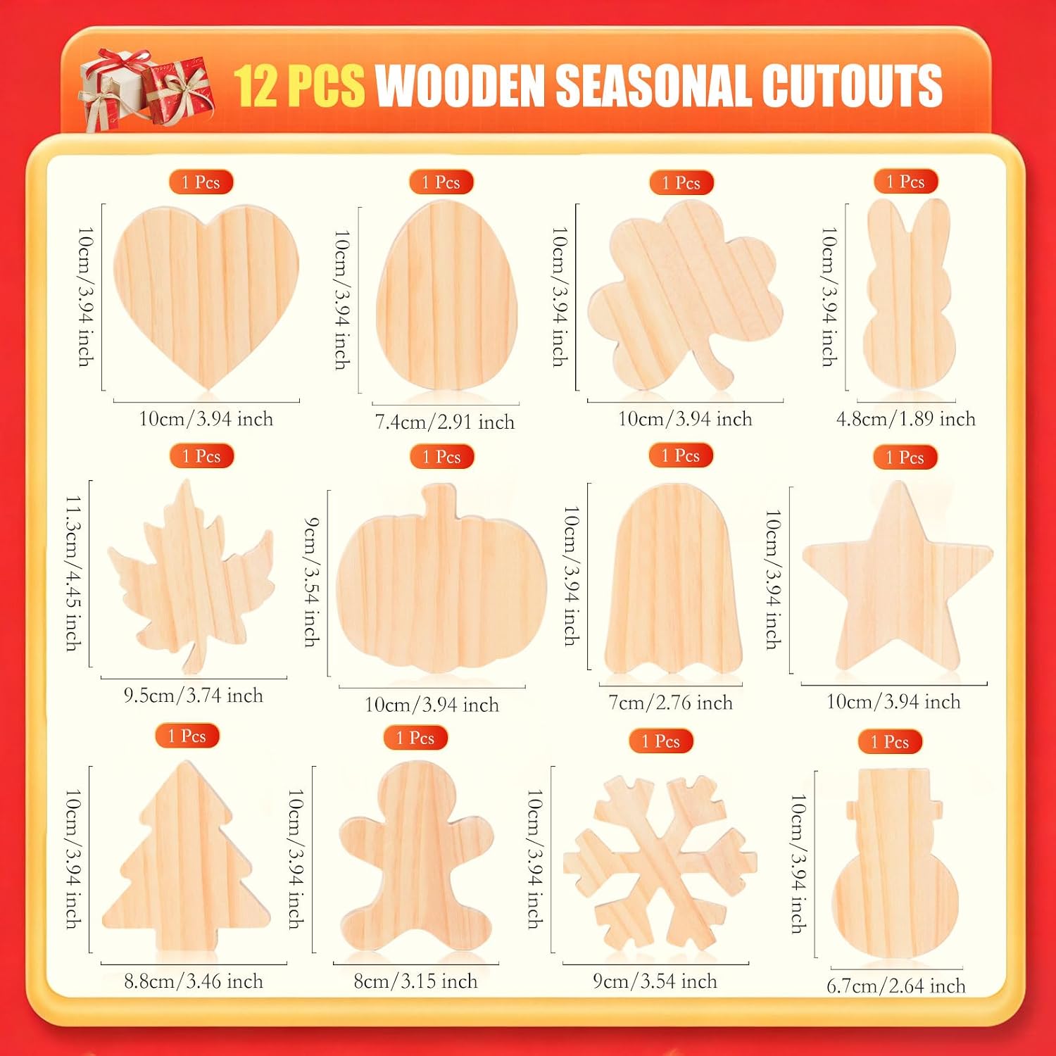 AWIZOM 12 Pcs Seasonal Wooden Cutouts Unfinished Holiday Wood Signs Blocks image 2