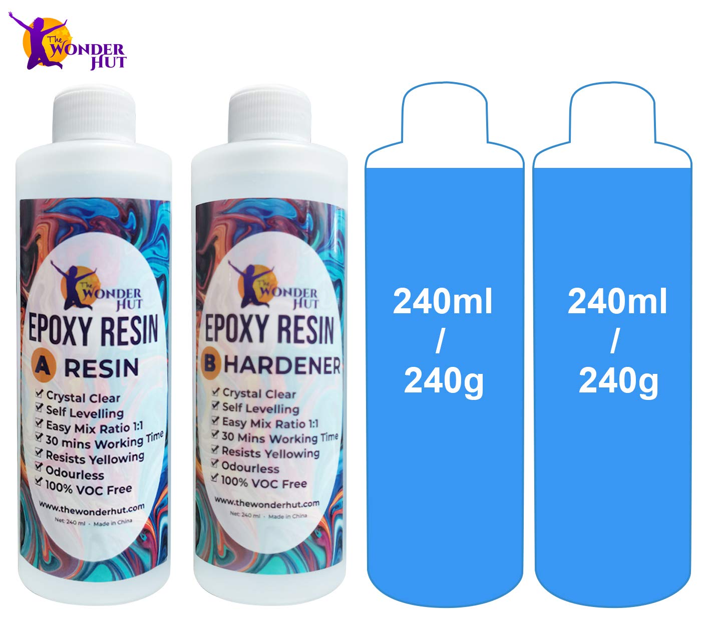 Epoxy Resin Kit 480ml/16oz Easy Mix 11 Ratio Crystal Clear Casting Resin with Wooden Sticks