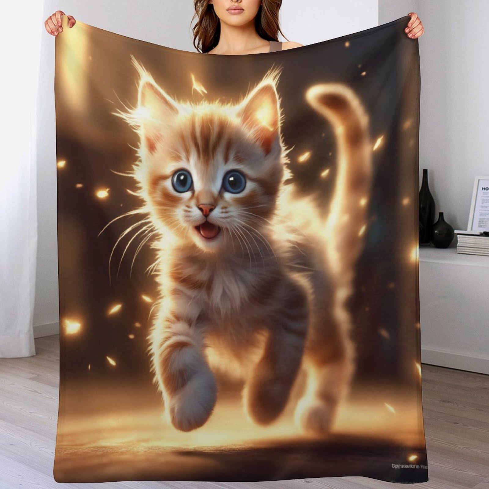 Couverture chat polaire 140x180 cm en flannel douce pour lit et canapé
