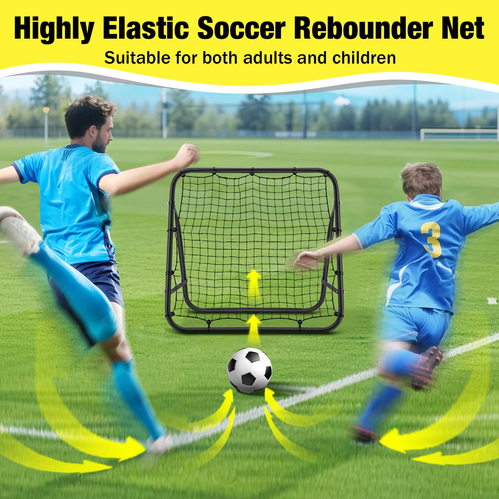 MoKo Rebounder für Fußball, 100 x100 cm Fußball Rebounder Netz, Tragbares Rückprallnetz Fußbälle Trainingsgeschenke, Hilfsmittel & Ausrüstung für Garten, Rasen, Jugendliche & Erwachsene