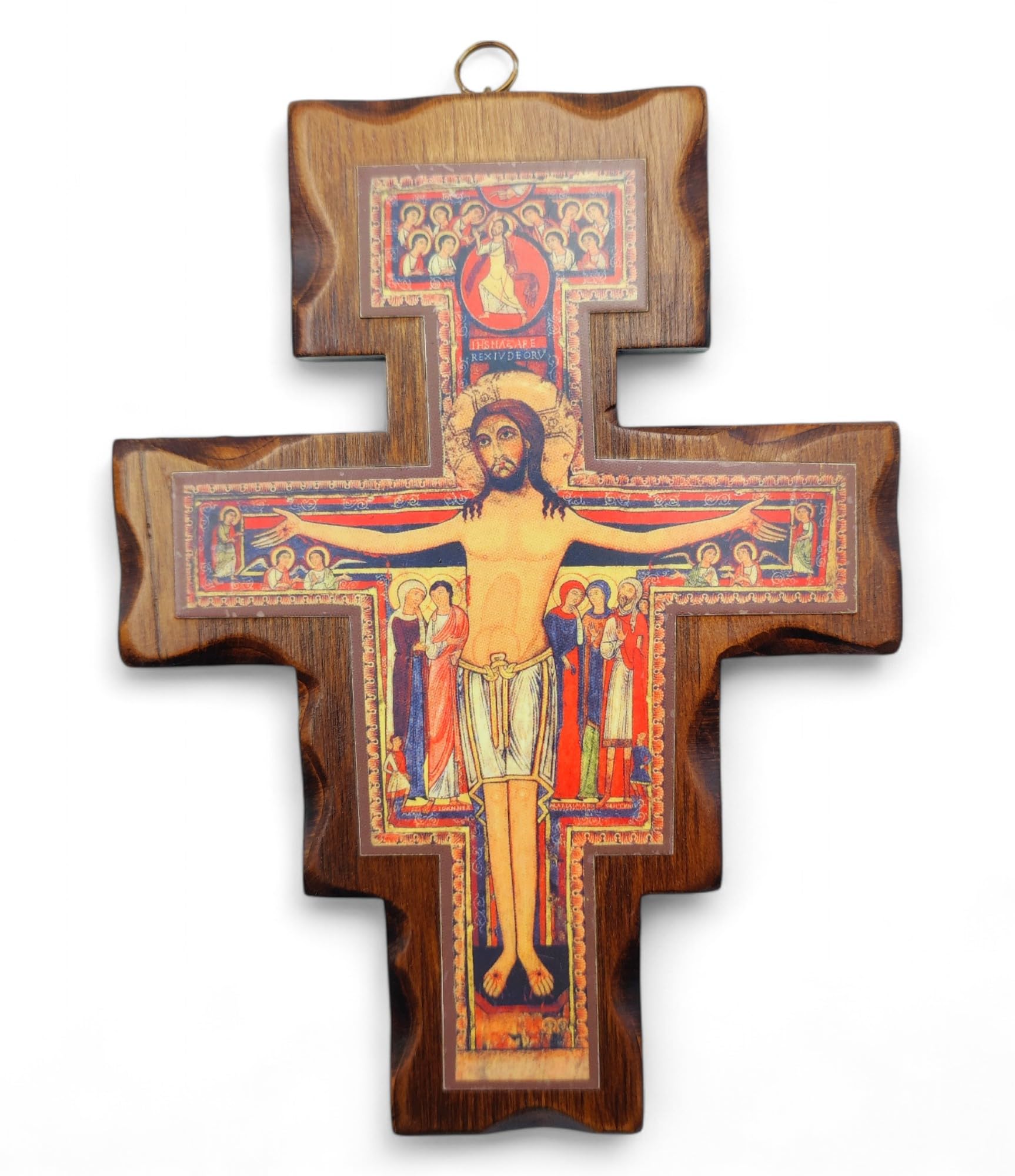Croix San Damiano La Balestra en Bois Mural 19x14 Fabriqué en Ombrie Italie