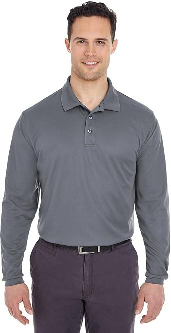 UltraClub Adult Cool & Dry Long-Sleeve Mesh Pique Polo XL CHARCOAL