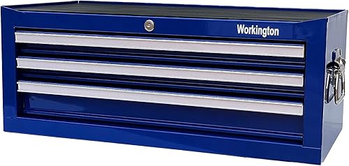 Caja intermedia de metal portátil industrial de 3 cajones, gabinete de herramientas central de 26 pulgadas con correderas de cajón de rodamiento de