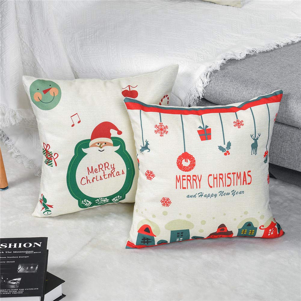 Gspirit Natale Babbo alce 4 pack cuscini per divani Decorativo Cotone Biancheria Cuscino copricuscini divano Caso Federa per cuscino 45x45 cm