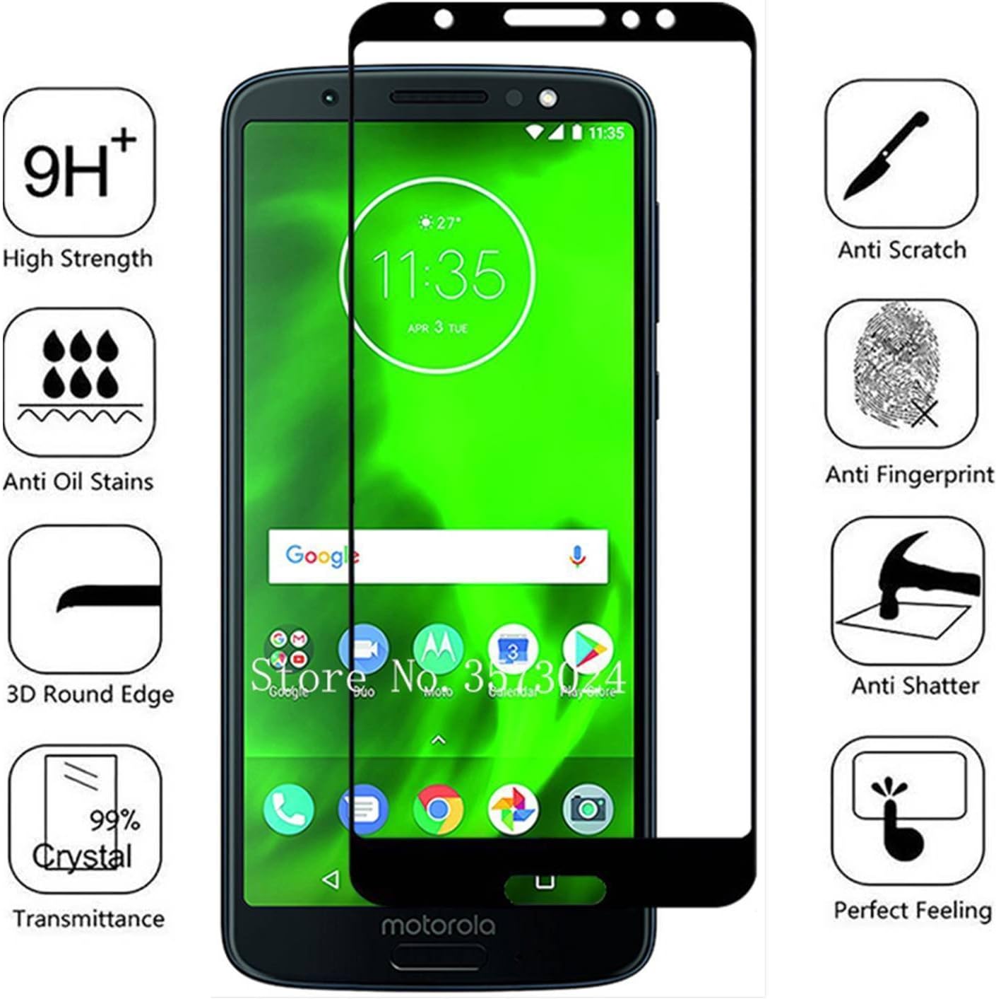 [2-Pack BISEN] Motorola Moto G6 Tempered Glass Screen Protector [Full Coverage], Edge-to-Edge Protect, Anti-Fingerprint, Anti-Bubble, Lifetime Protection
