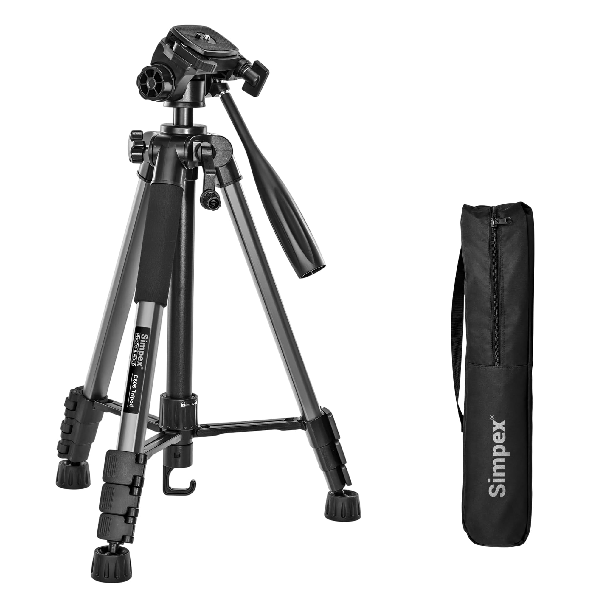 Simpex C-606 Professional Camera Tripod Stand with Carry Bag, Lightweight Adjustable Tripod for DSLR, Mobile Phones, Digital Cameras, Vlogging, Photography & Video Recording (Black)-picture-19