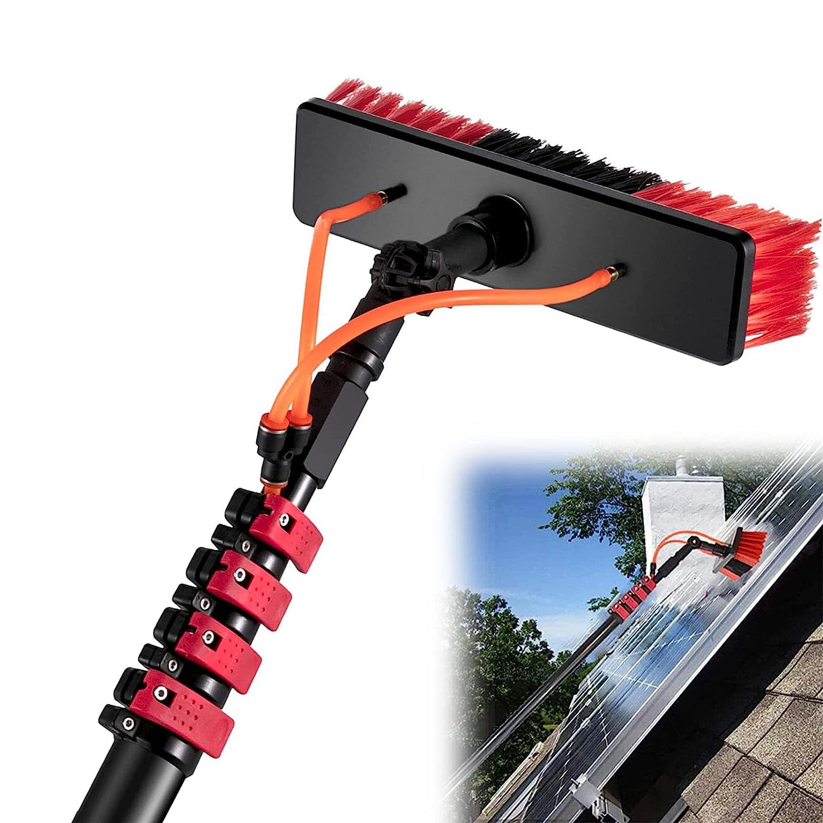 GTHTUHFD Water-Fed Telescopic Cleaning Brush Kit 3.6-10.8M Window & Solar Panel Cleaning Pole High Reach Washing Tool With Cleaning Cloth For Efficient Cleaning,50cm Brush Head-36FT/10.8m