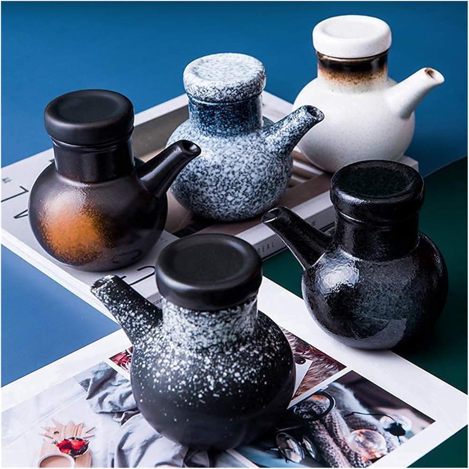 Oil and Vinegar Dispenser Oil Vinegar Dispenser Ceramic Oil & Vinegar Pots Japanese Style Small Oil Bottle for Kitchen Cooking