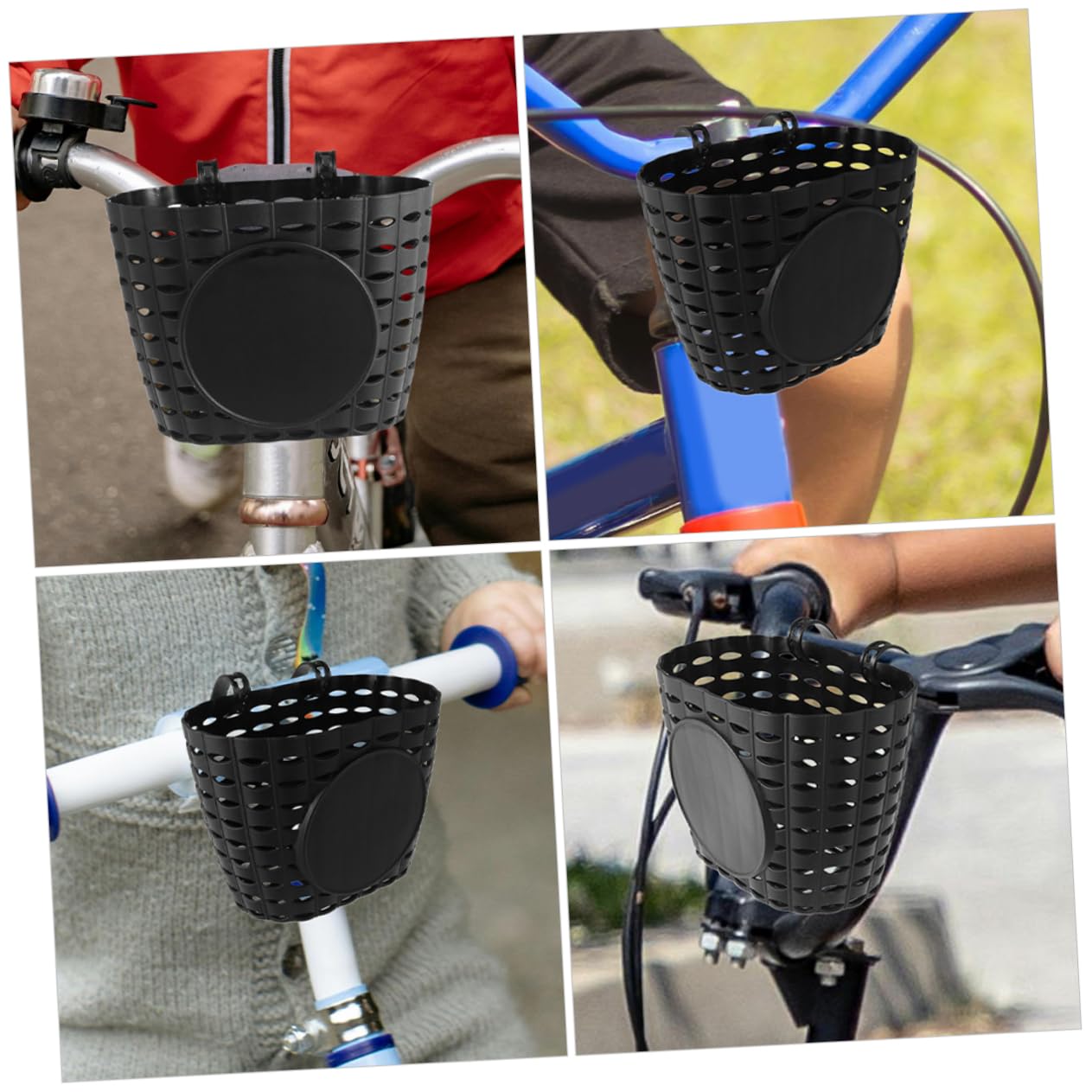 Abnehmbarer Fahrradkorb aus Kunststoff für Kinderfahrräder, Schwarz | 1 Satz mit Gurt, Komfortable Oberfläche, Praktisches Zubehör für Jungen und Mädchen