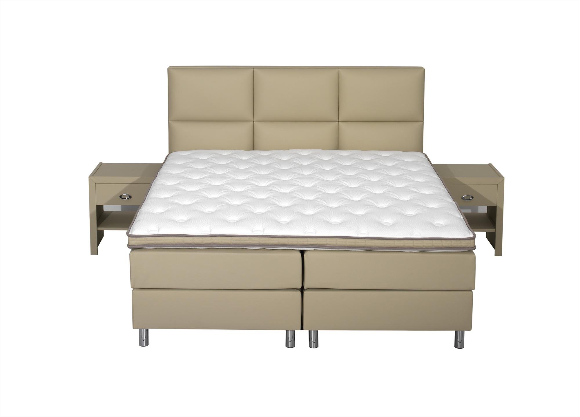 Letto con molle insacchettate Schwarzwald con testata 4 – Ruby con materasso a molle insacchettate a 7 zone e topper – Dimensioni 200 x 220 cm – Colore 11 – KL beige/cromo