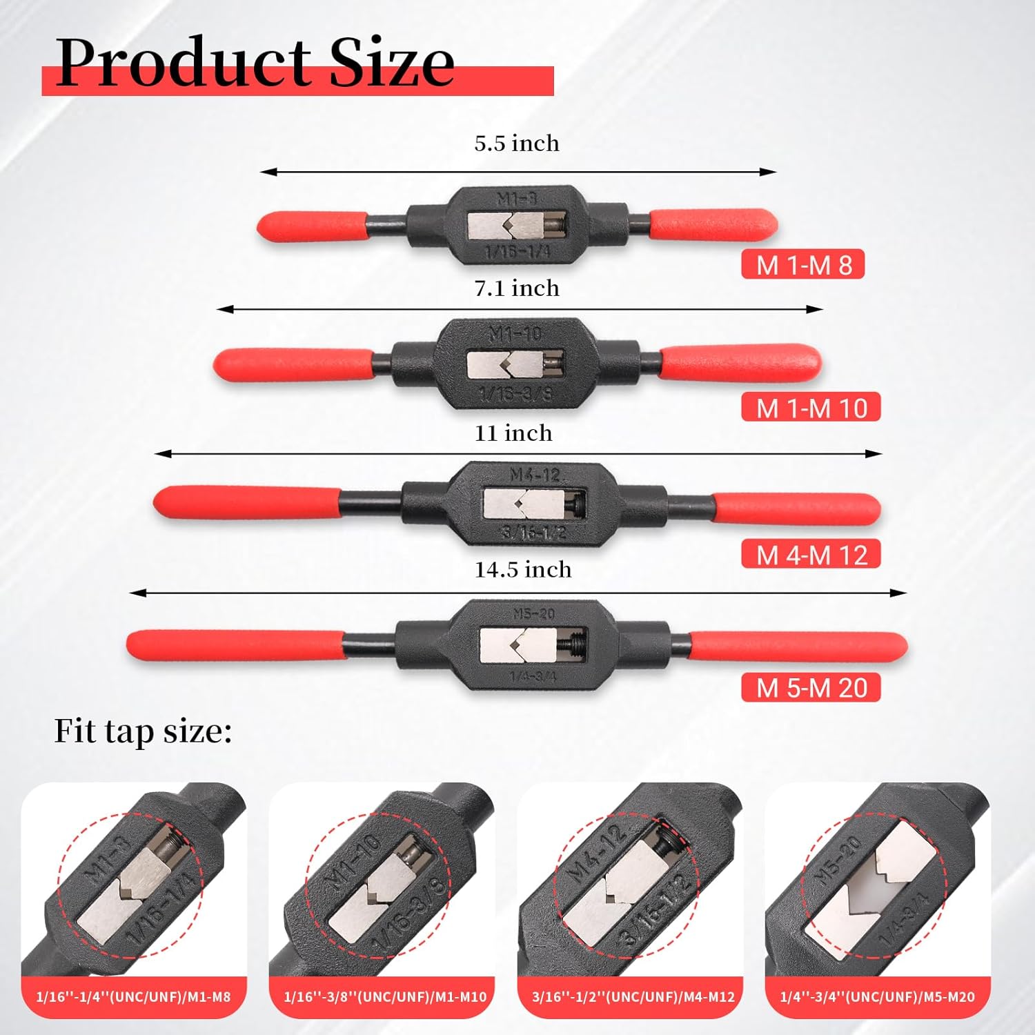 4 Pcs Adjustable Tap Wrench Screw Holder Reamer Hand Tool with Plastic Dipped Non-Slip Handle for Tap Reamer (1/4"-3/4", 3/16''-1/2'', 1/16''-3/8'', 1/16"-1/4")