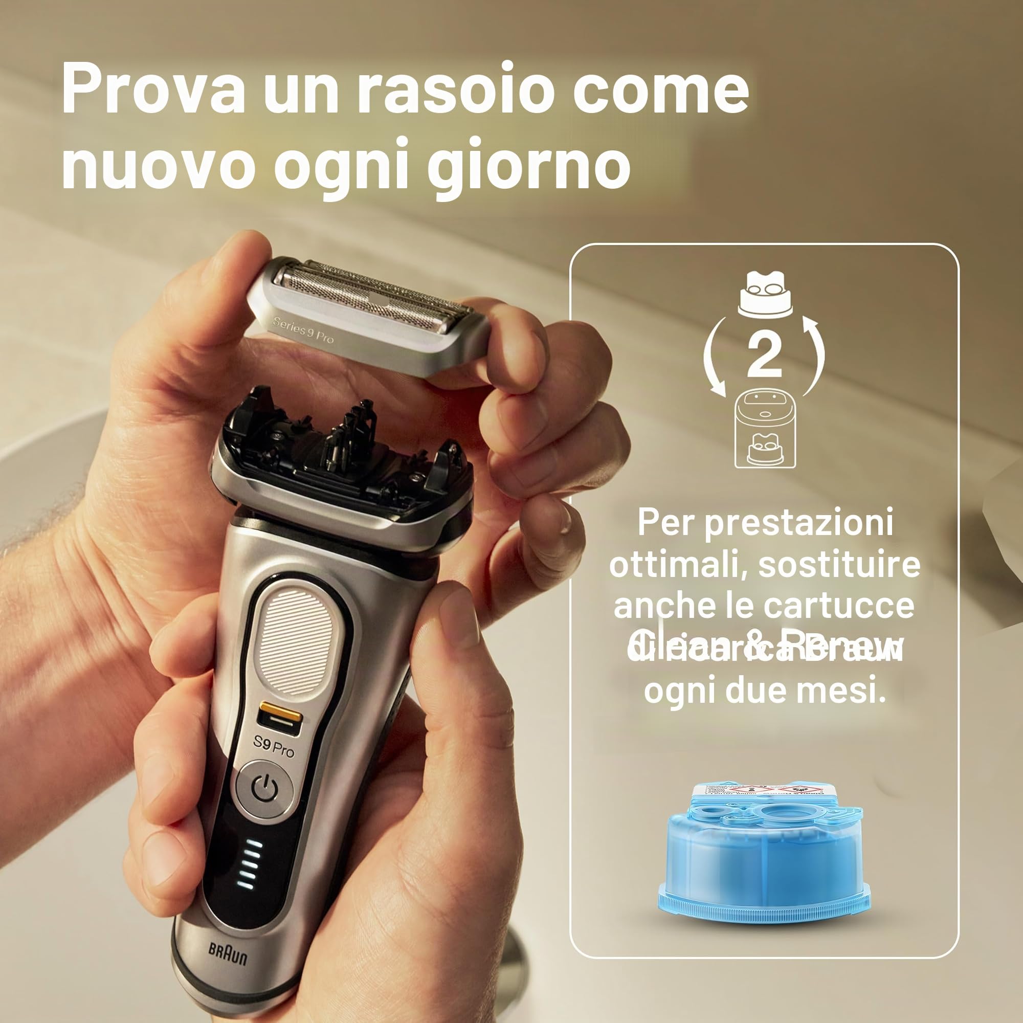 Braun Testina di ricambio per rasoio elettrico, 94 m, colore argento, compatibile con rasoi elettrici serie 9 Pro e Serie 9 da uomo