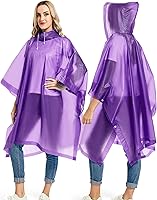 Vista 26 de Paquete de 2 ponchos de lluvia para adultos, reutilizables, impermeables, de supervivencia, emergencia, resistente, con capucha con cordón Azul