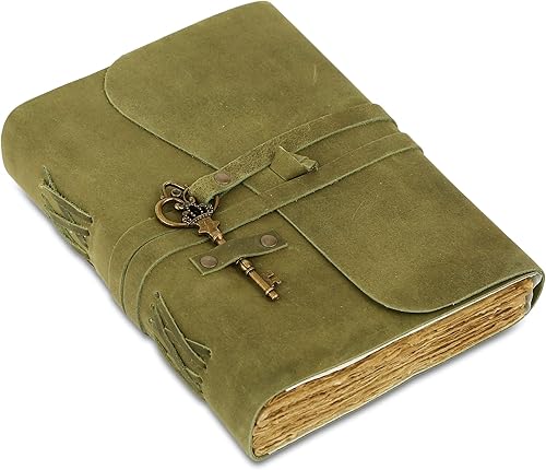 Diario de Cuero con Papel de Borde Barbado 8x6 pulgadas y Llave Vintage Cuaderno de Escritura Artesanal Bloc de Notas Diario Encuadernado