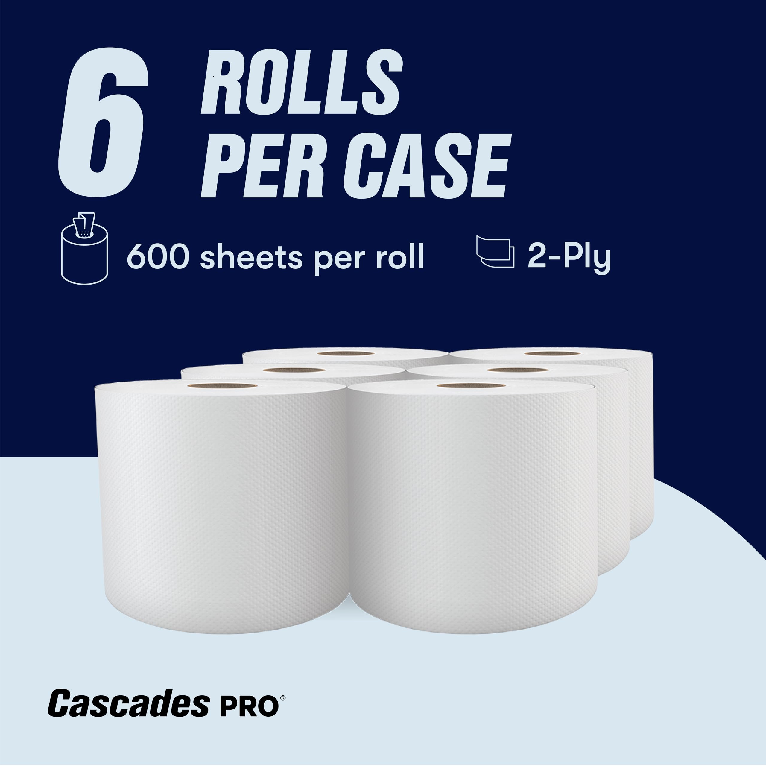 Cascades PRO Select H153 Ręcznik papierowy z recyklingu Centerpull do dozowników, uniwersalne dopasowanie, zestaw premium, 6 rolek, 600 arkuszy, biały