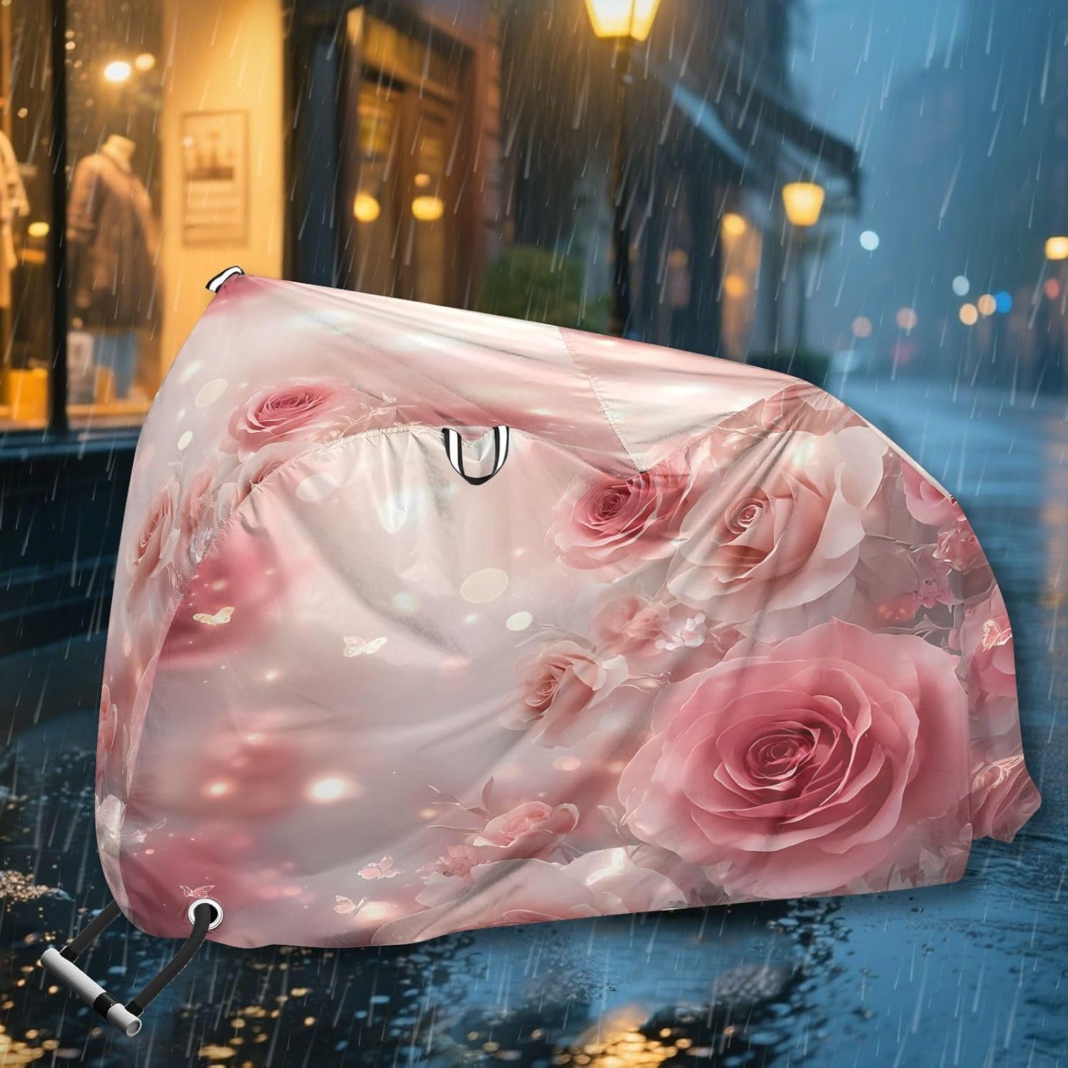 ALAZA Dreamy Pink Rose Flower Bike Cover Waterproof Outdoor Ebike Bicycle Covers Tarp Protection for 1/2 Bikes, Sun UV Dust Wind Proof