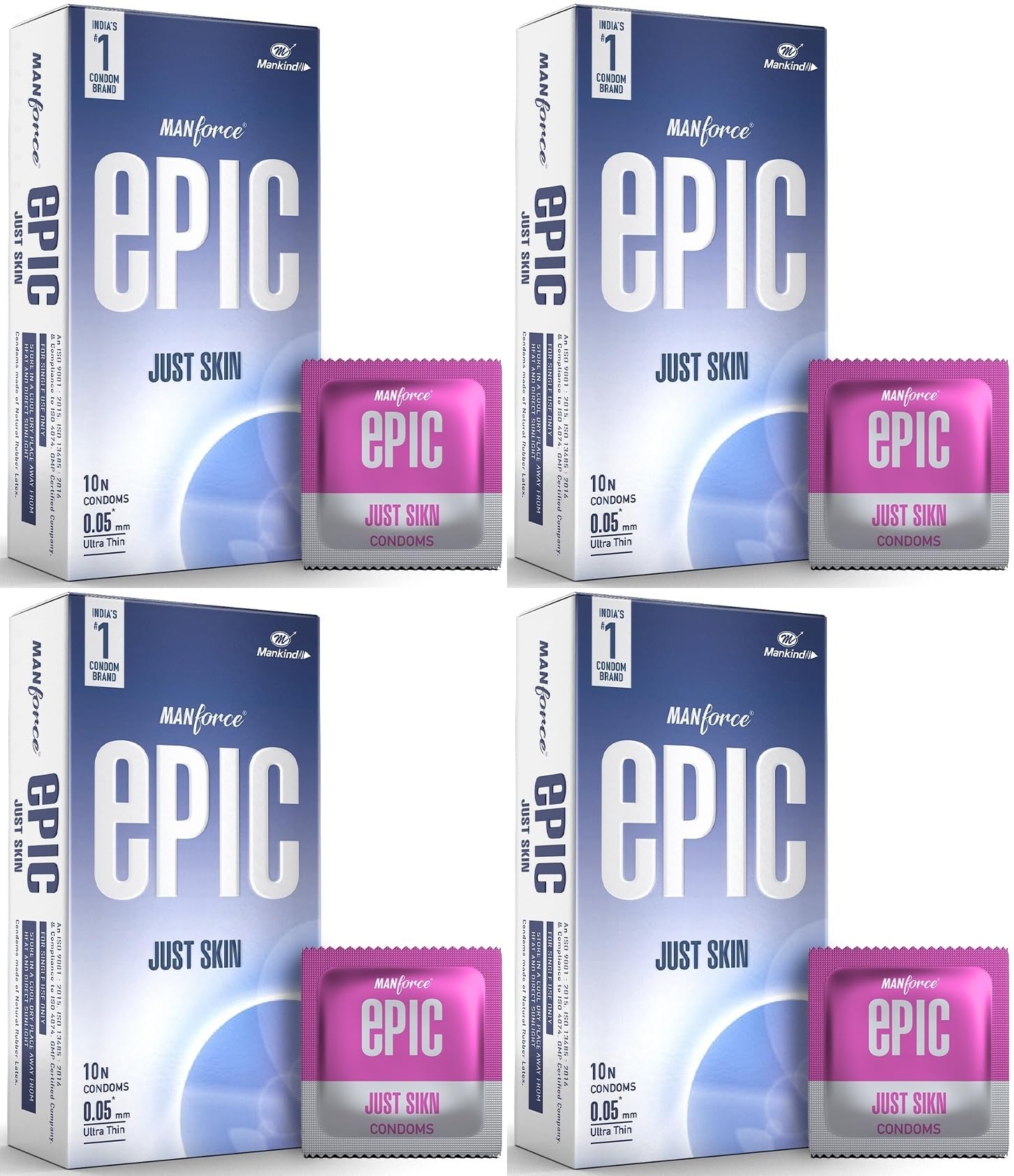 Manforce Epic Just Skin Ultra Thin Condoms – 0.05mm, Natural Feel, 10 Sheets | India’s No.1 Condom Brand | Pack of 4-picture-26