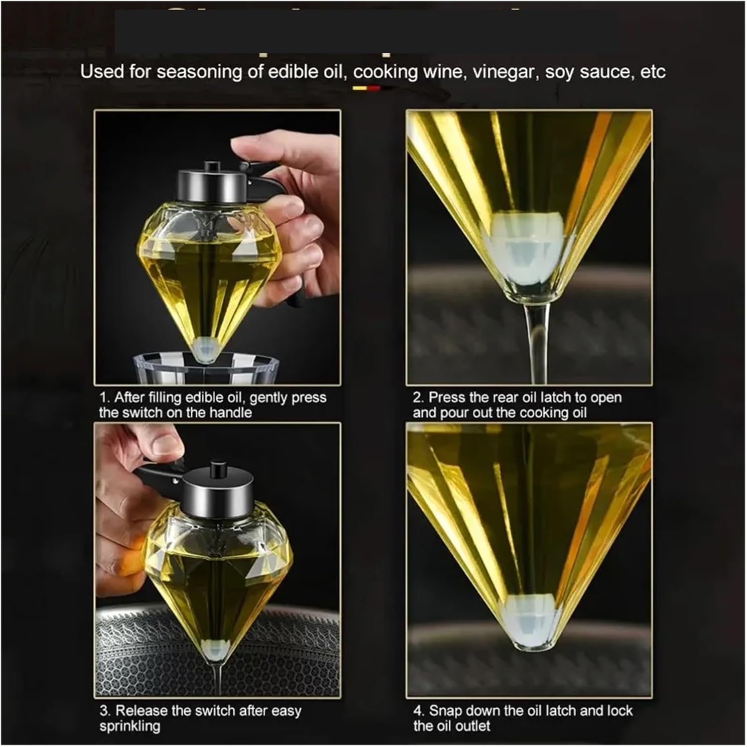 1PC 200ml Honey Dispenser, Diamond Design Glass Container, Sealed Leak-Proof Base for Soy Sauce Vinegar Bottles, Kitchen Condiment Dispenser