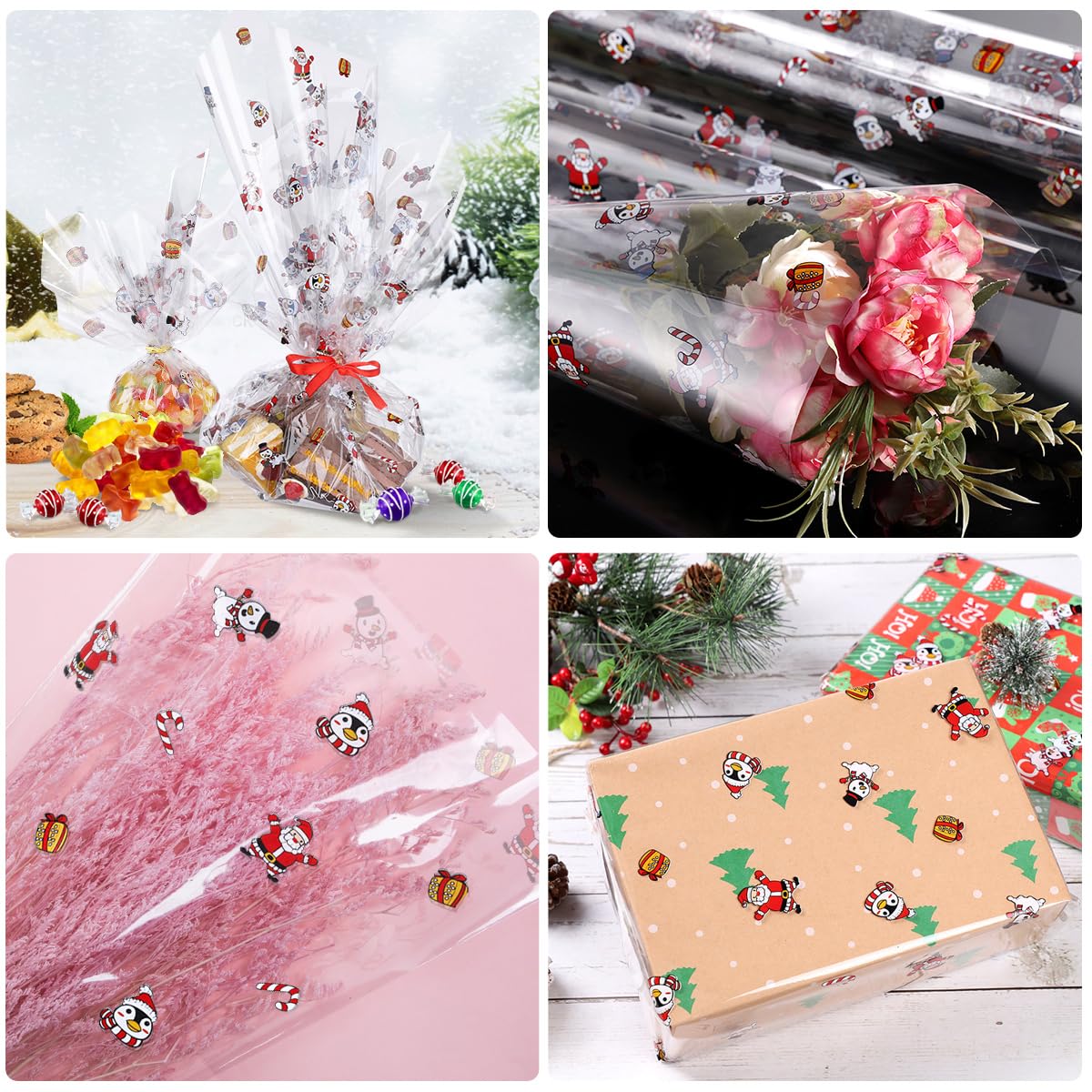 STOBOK Clear Cellophan Wrap Roll | Santa Claus Musterpapierverpackung 15. 7 Zoll X 100 Fuß 2. 5 Mil Kristall Langfilm Weihnachtsgeschenkverpackungen Packpapier für Blumen Handwerk